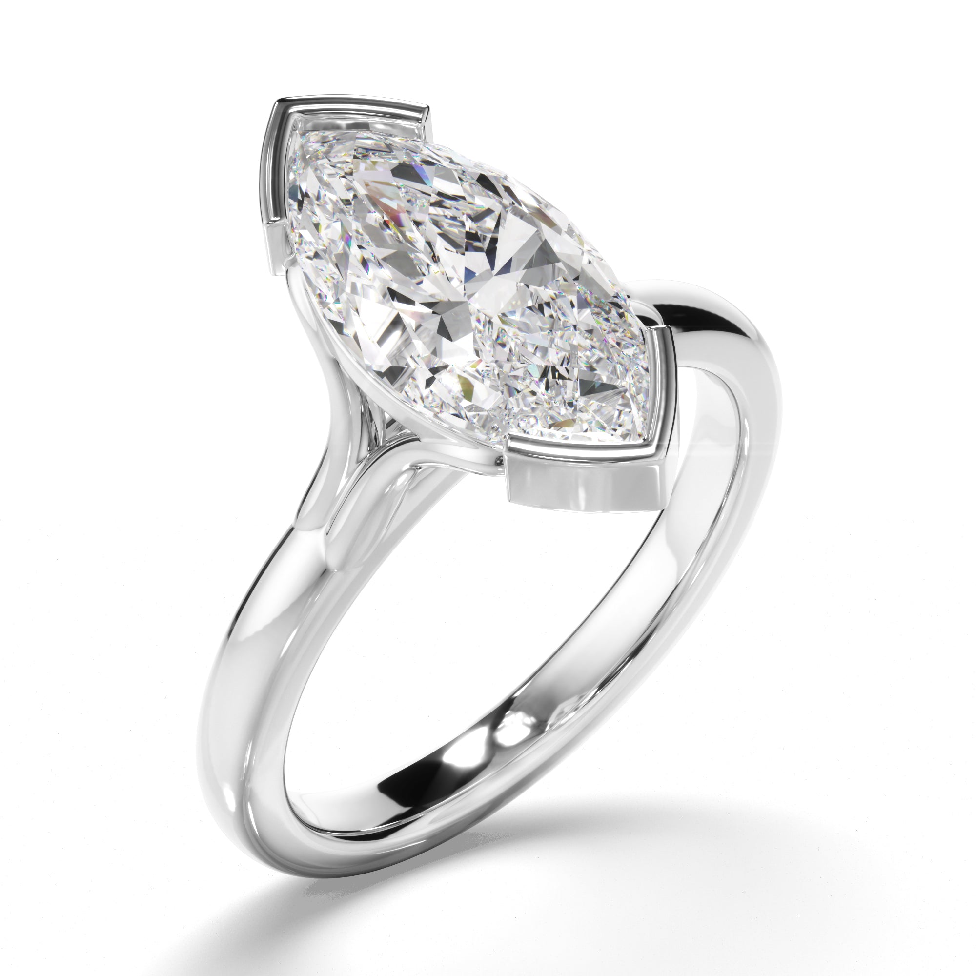 Marquise Cut Diamond Half-Bezel Set Engagement Ring