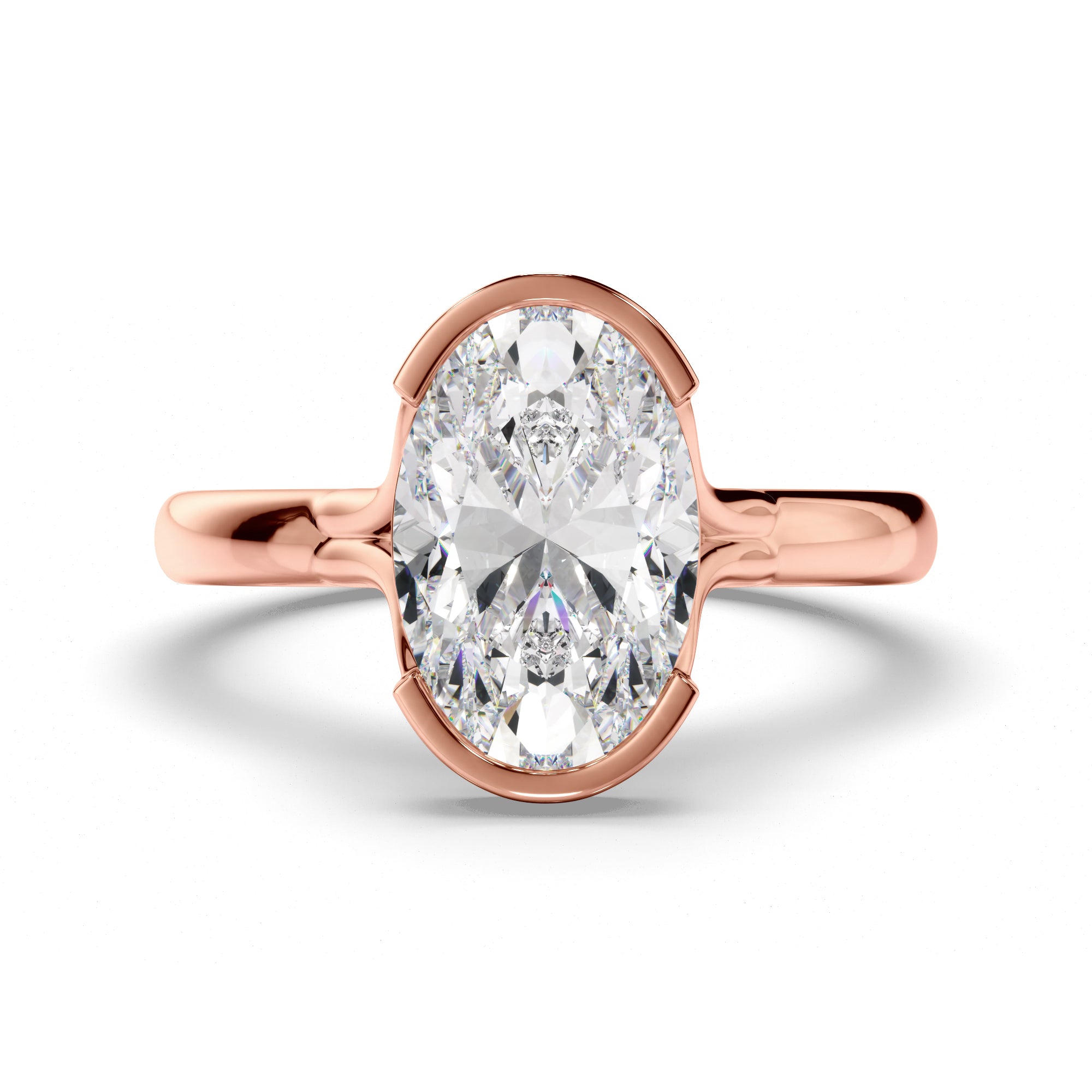 Oval Cut Diamond Half-Bezel Set Engagement Ring