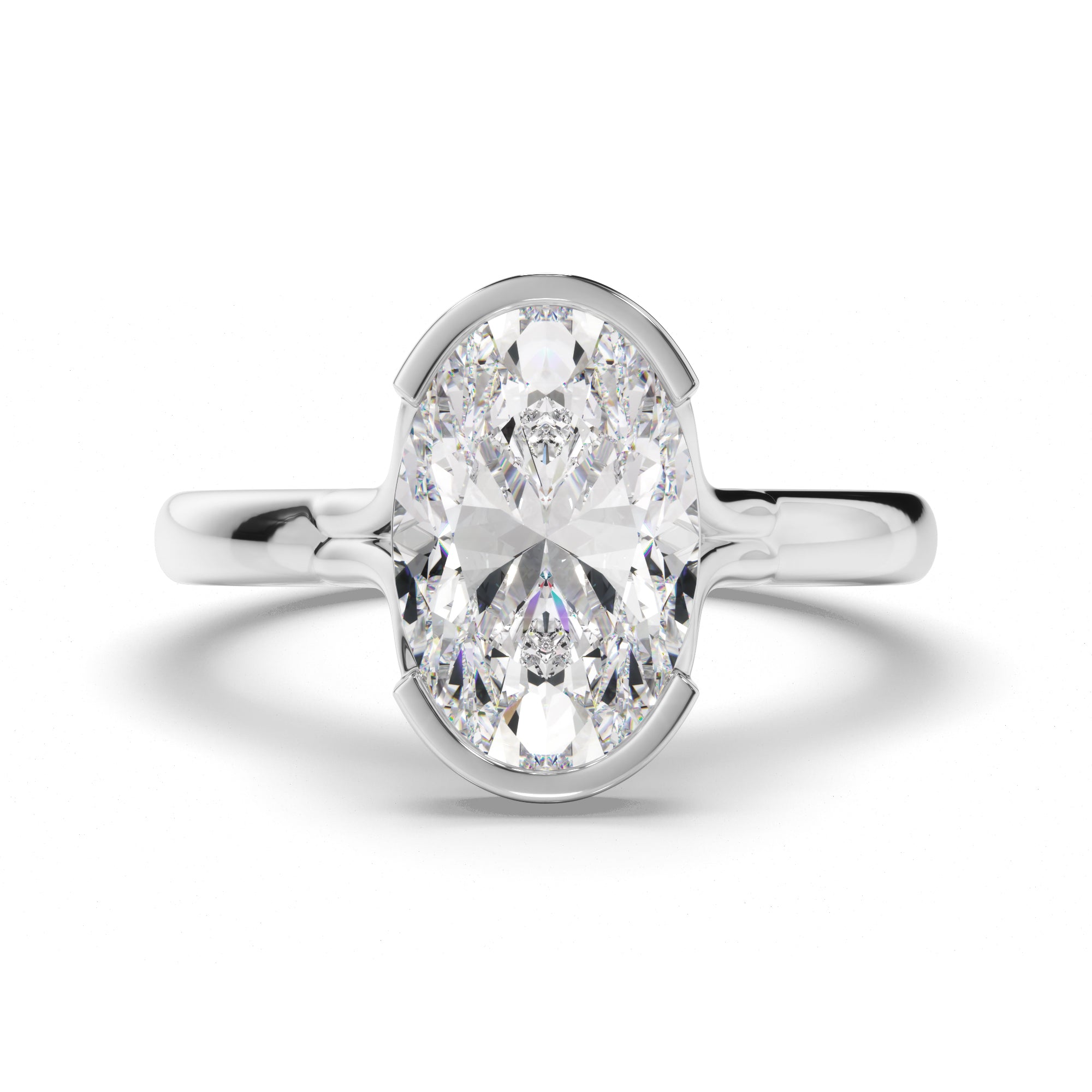 Oval Cut Diamond Half-Bezel Set Engagement Ring