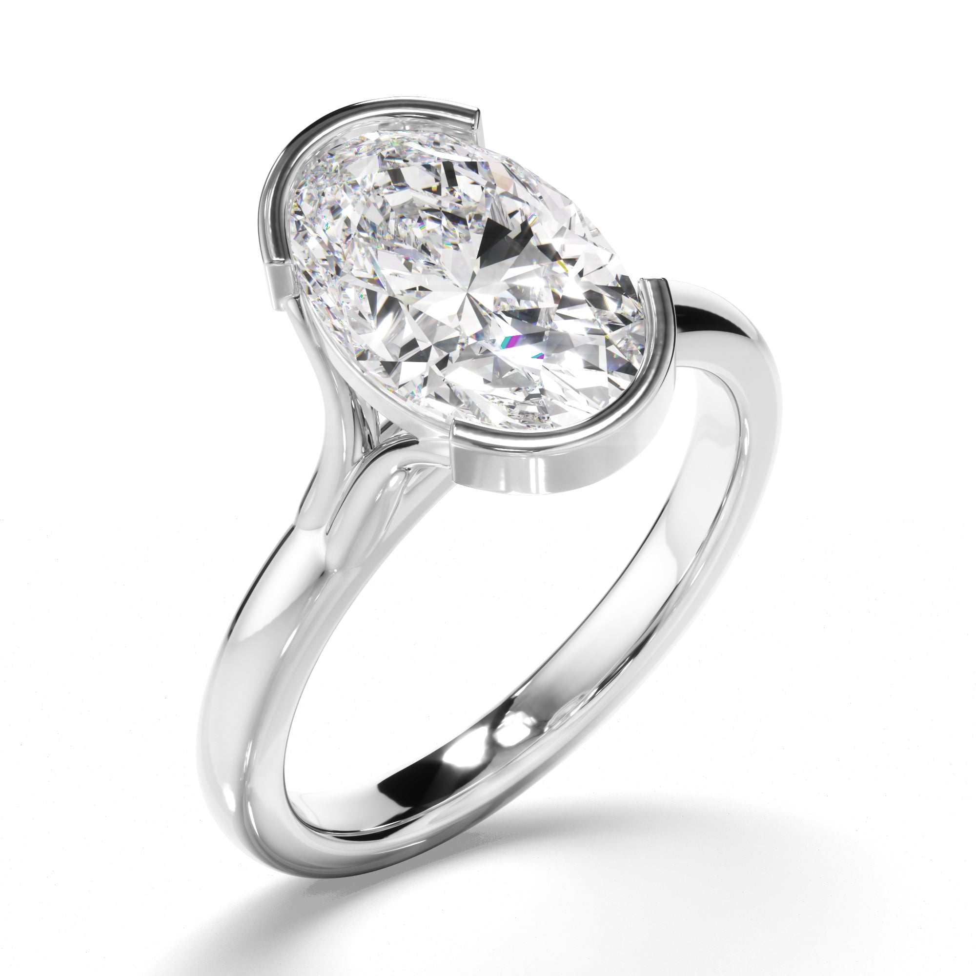 Oval Cut Diamond Half-Bezel Set Engagement Ring