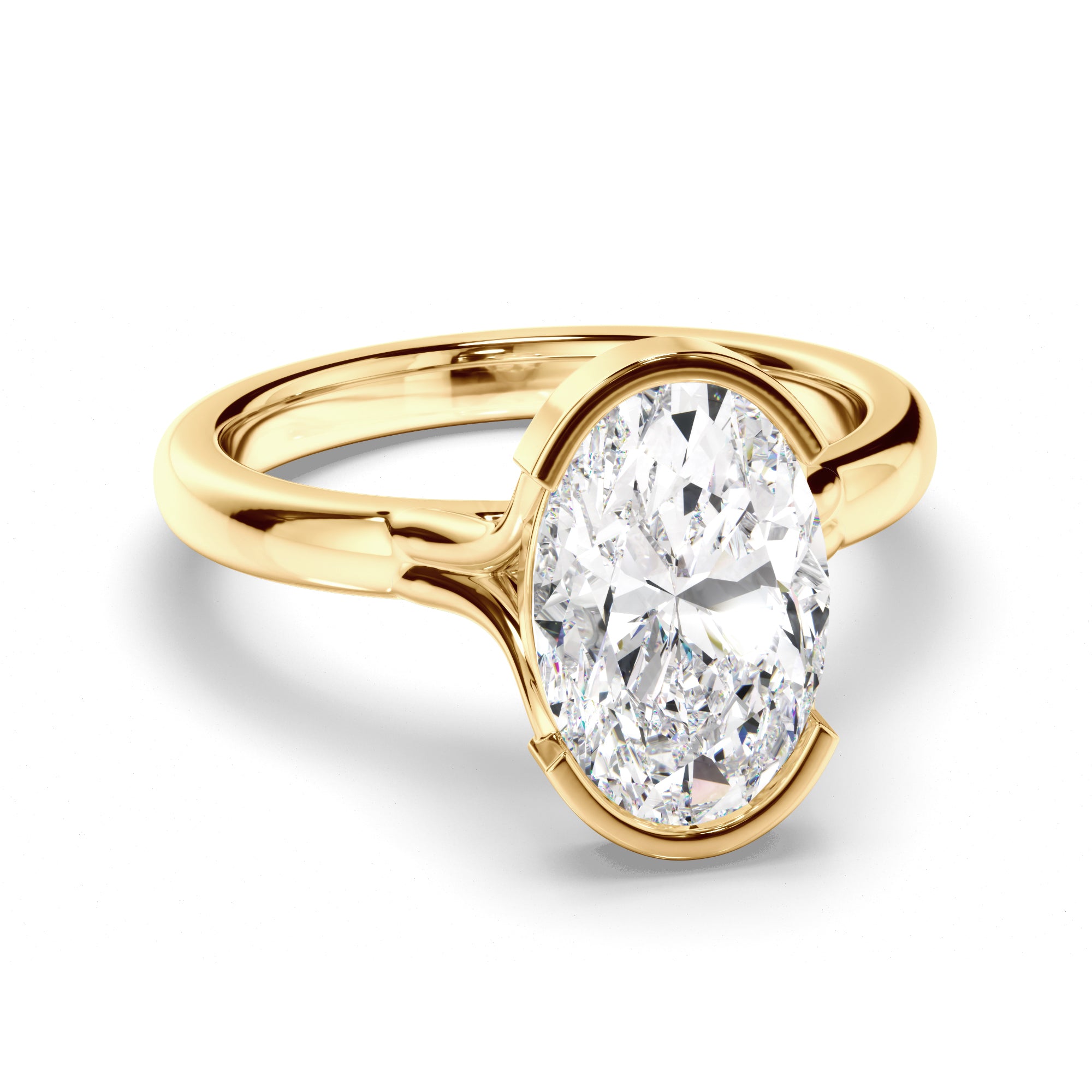 Oval Cut Diamond Half-Bezel Set Engagement Ring