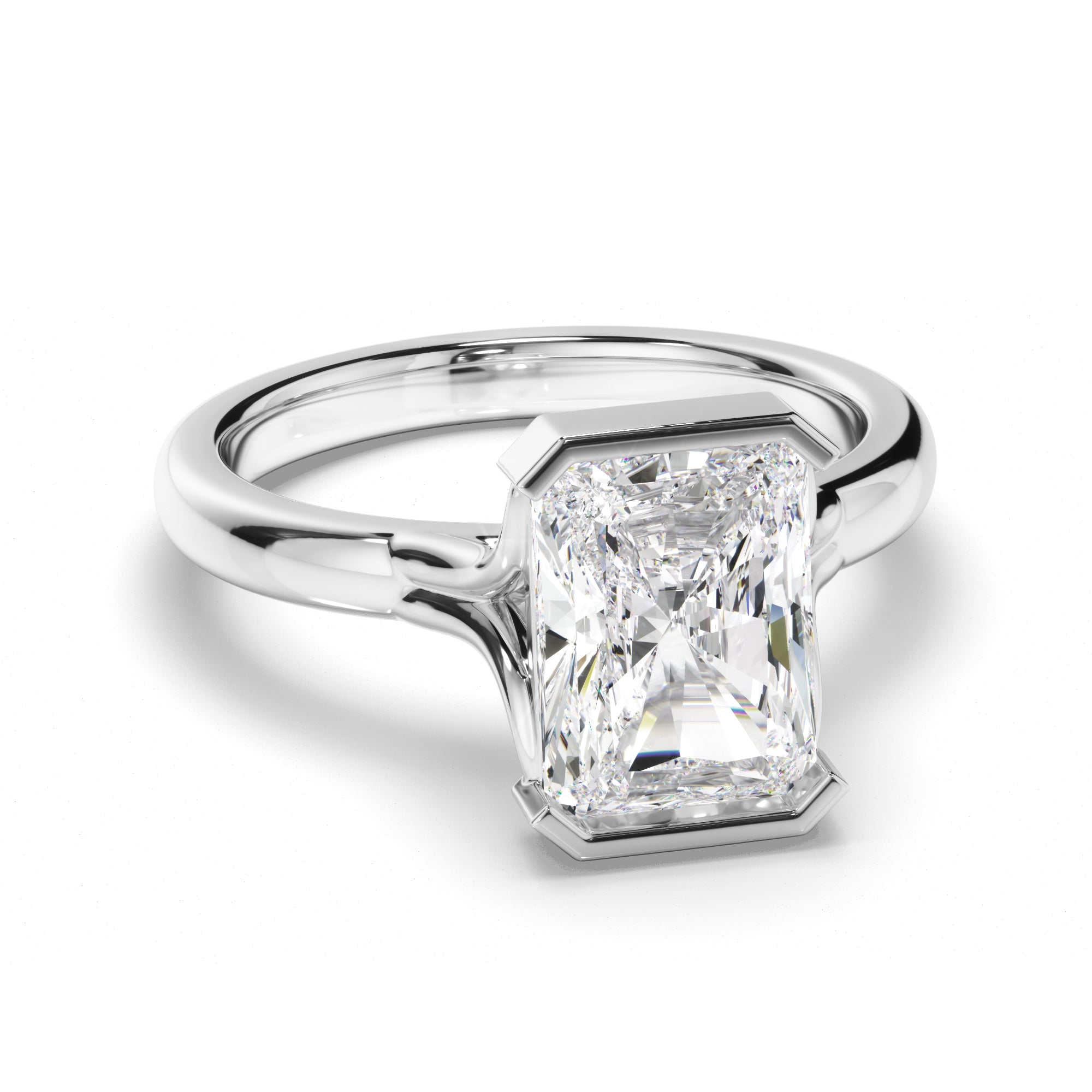 Radiant Cut Diamond Half-Bezel Set Engagement Ring