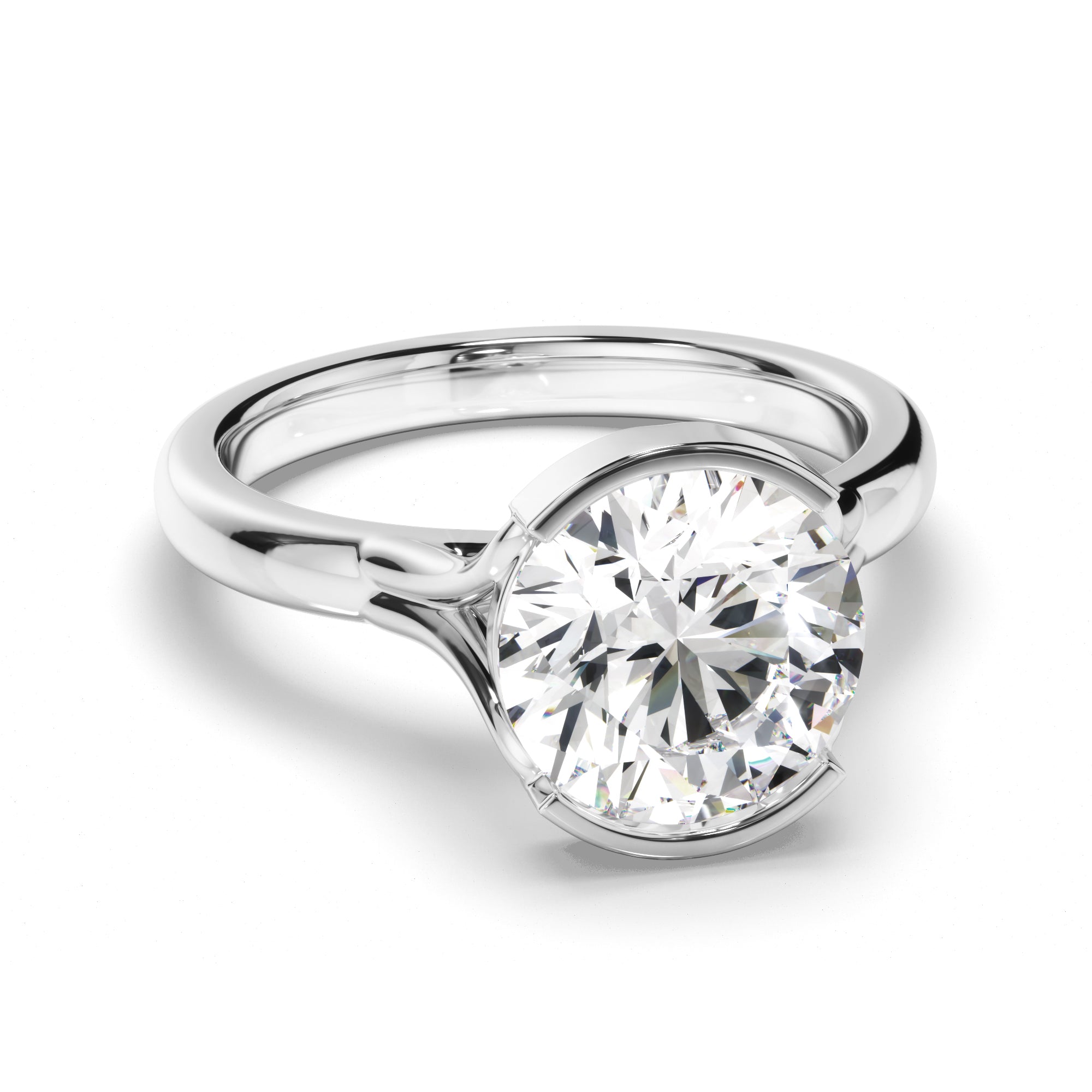 Round Brilliant Cut Diamond Half-Bezel Set Engagement Ring