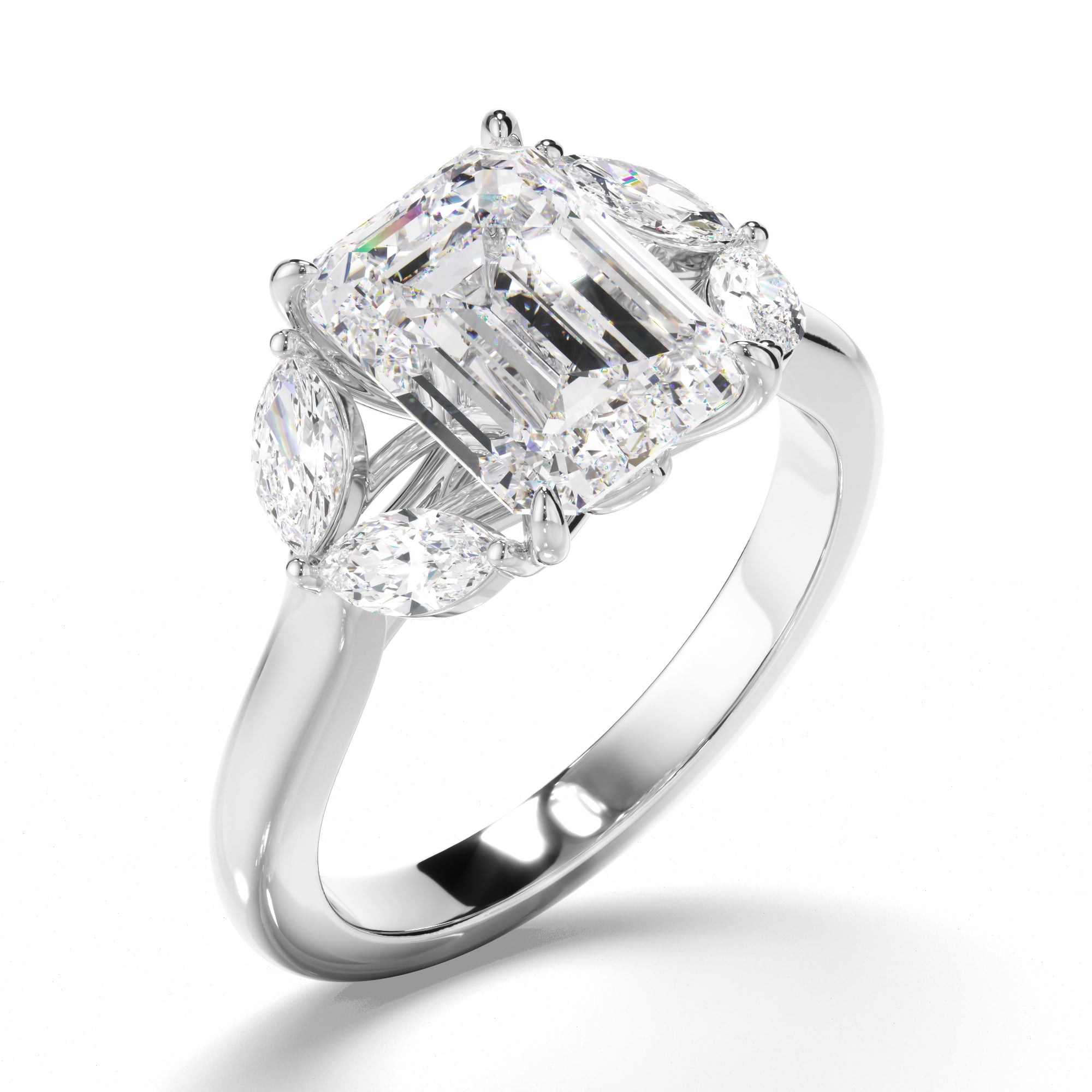 Emerald Cut Diamond Engagement Ring with Marquise Sides
