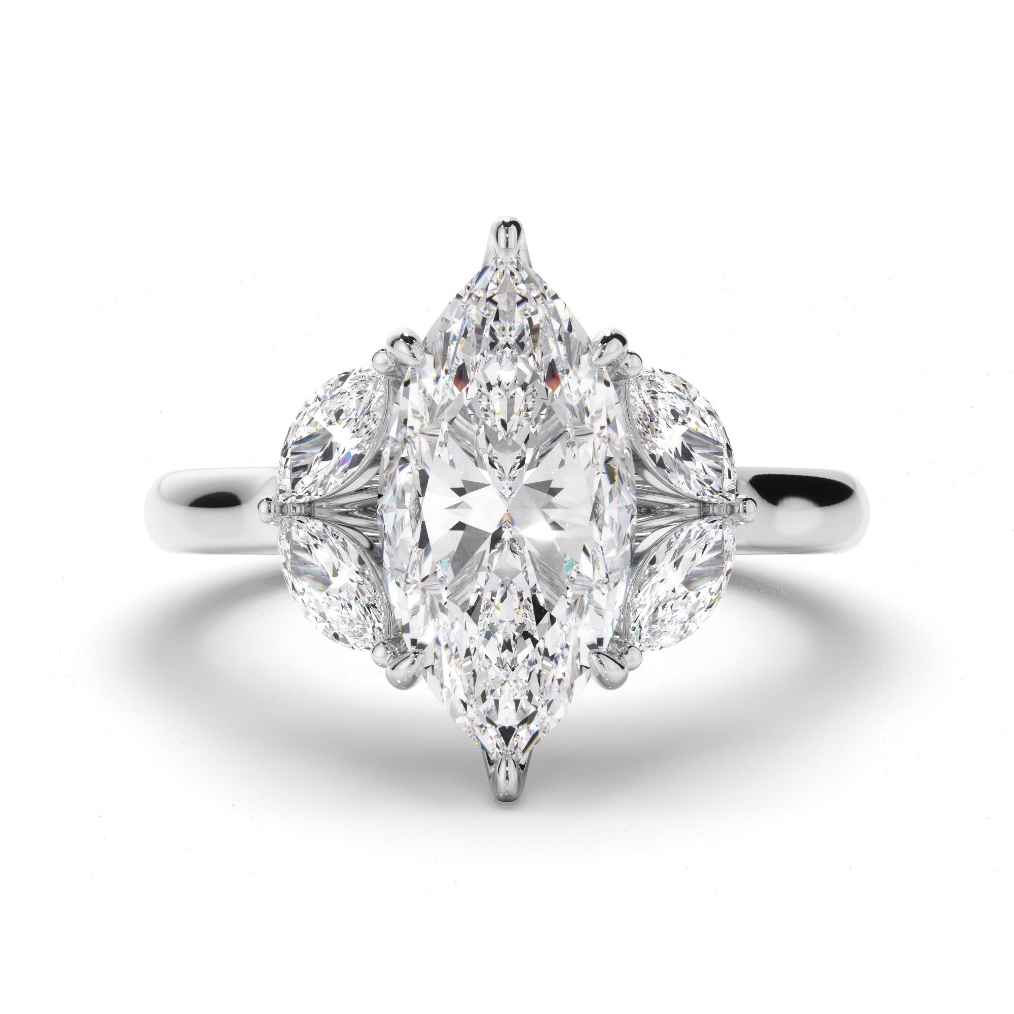 Marquise Cut Diamond Engagement Ring with Marquise Sides