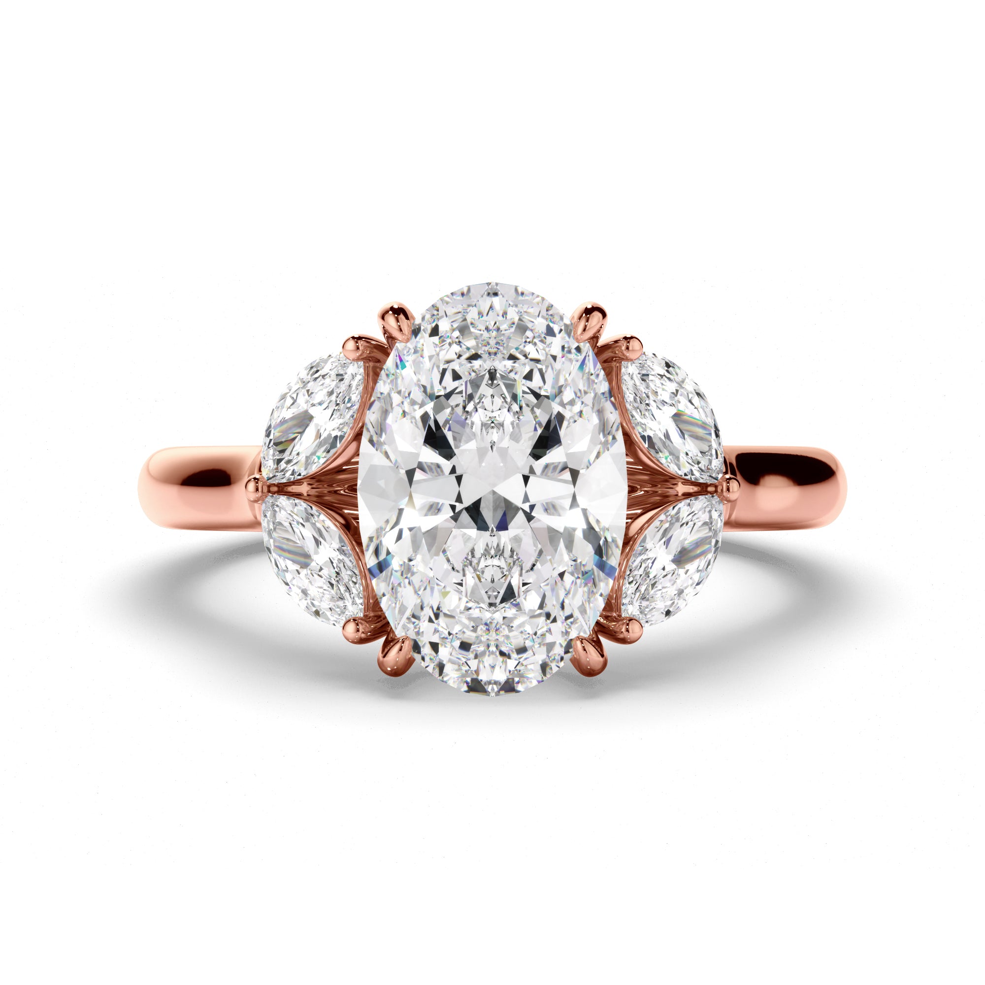 Oval Cut Diamond Engagement Ring with Marquise Sides