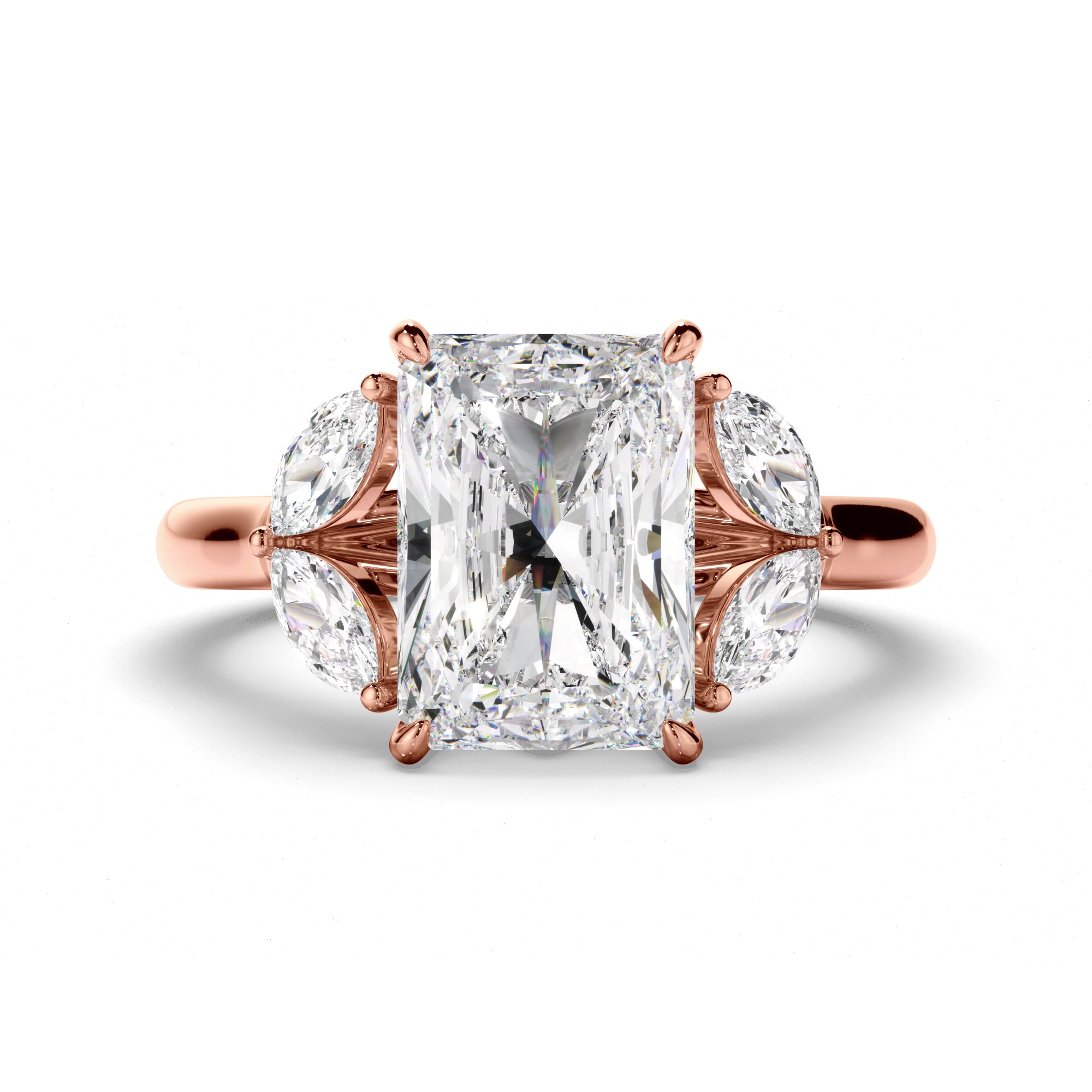 Radiant Cut Diamond Engagement Ring with Marquise Sides