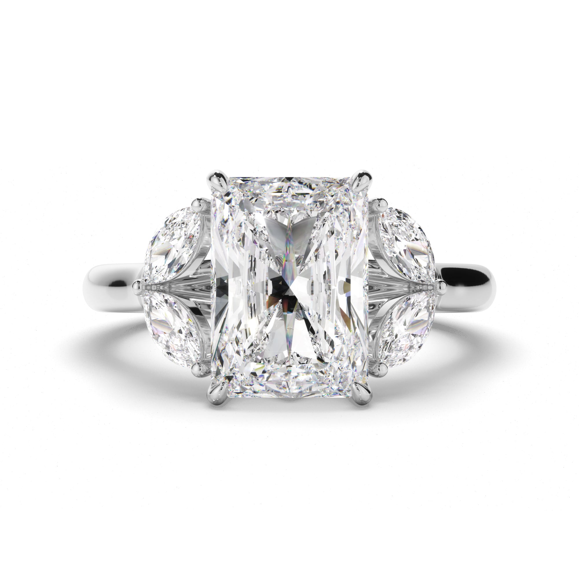Radiant Cut Diamond Engagement Ring with Marquise Sides