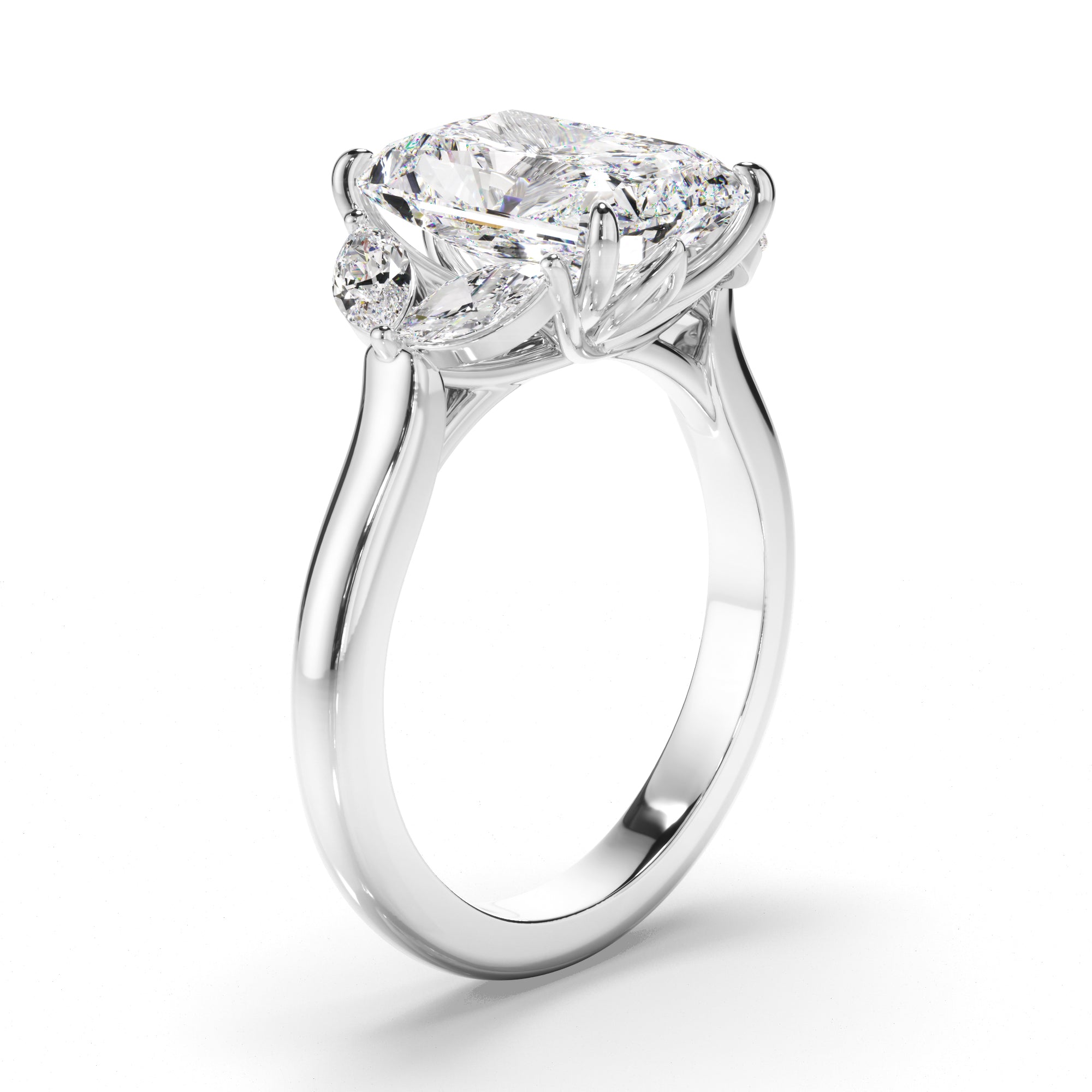Radiant Cut Diamond Engagement Ring with Marquise Sides