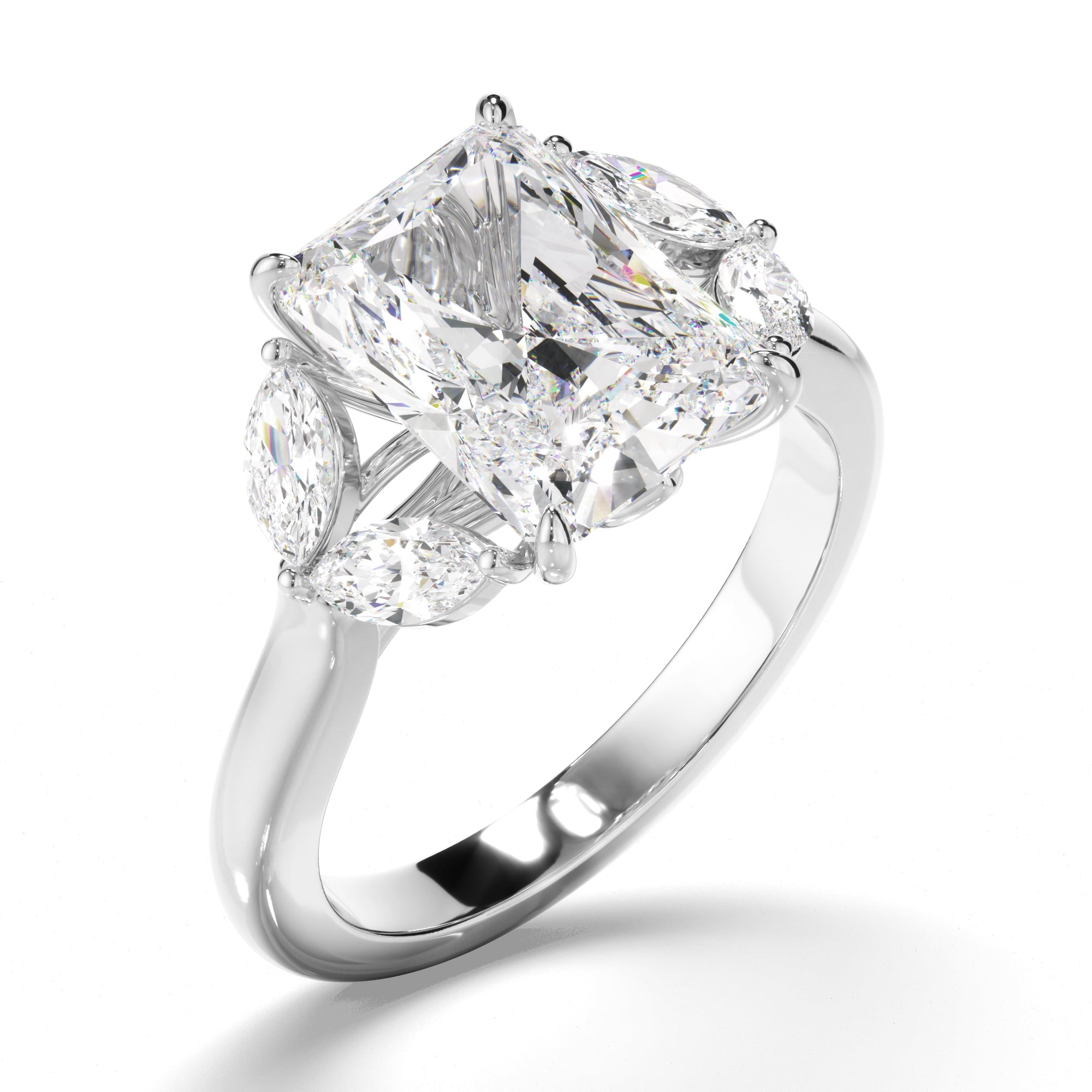 Radiant Cut Diamond Engagement Ring with Marquise Sides