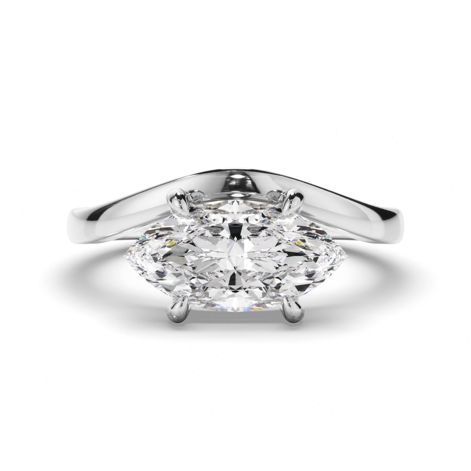 Marquise Cut Diamond Wave Set Engagement Ring