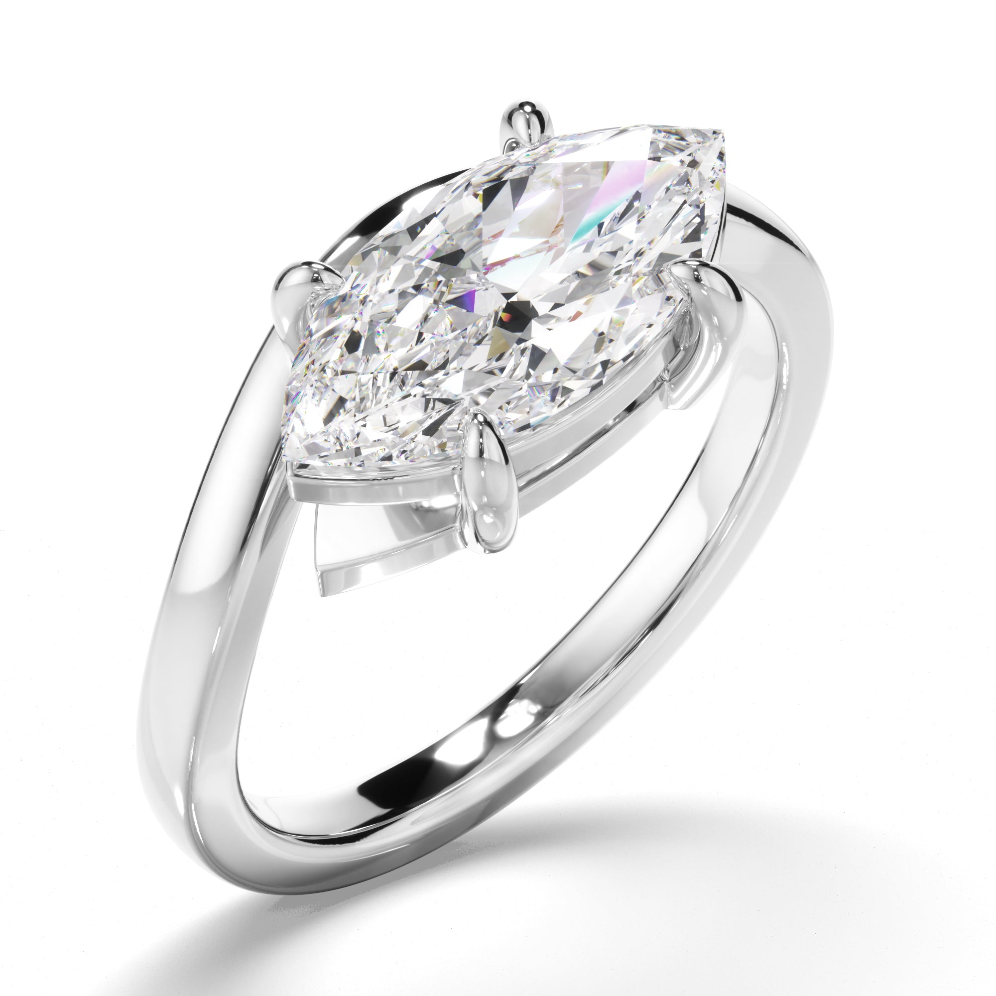 Marquise Cut Diamond Wave Set Engagement Ring