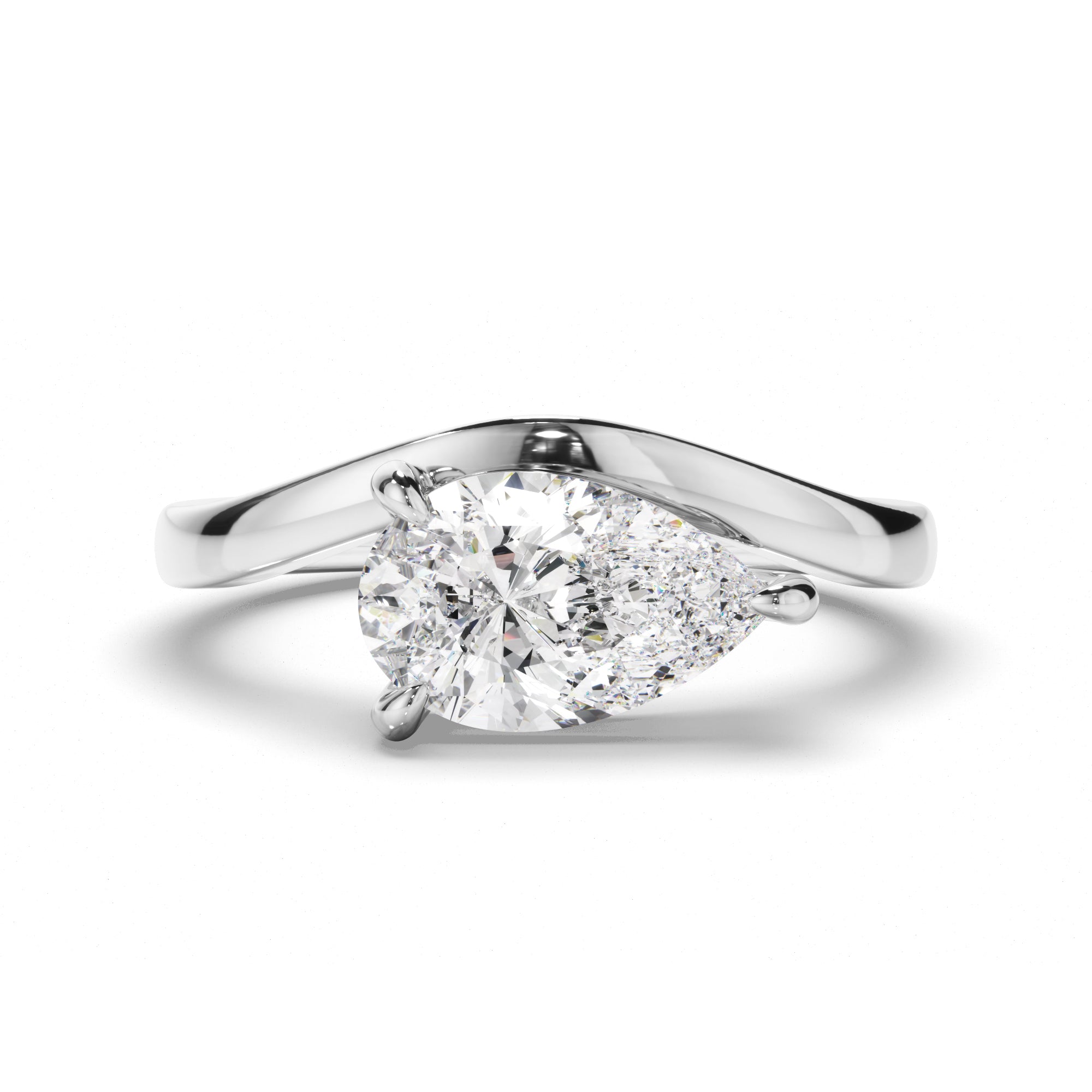 Pear Cut Diamond Wave Set Engagement Ring