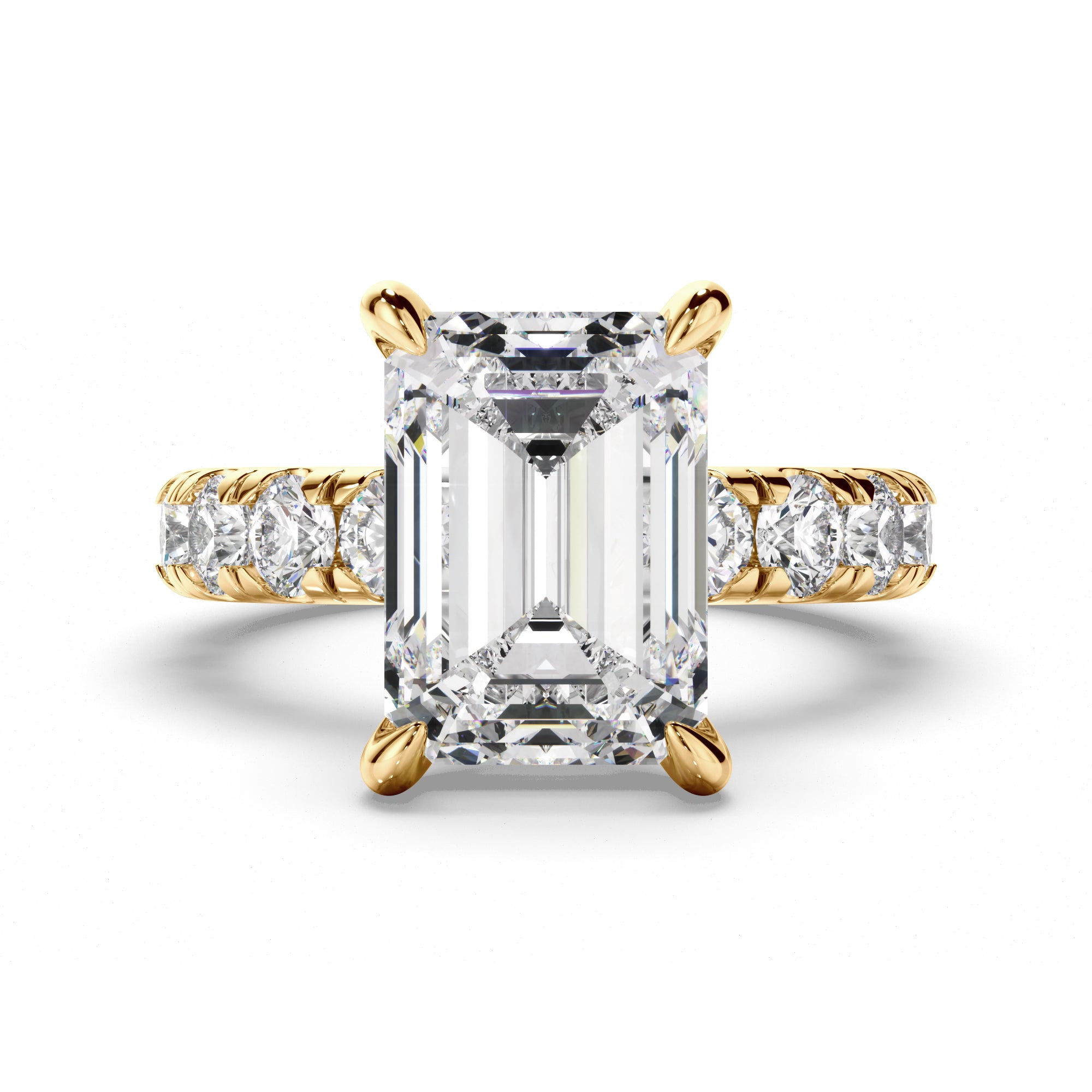 Emerald Cut Diamond Engagement Ring with Diamond Sides