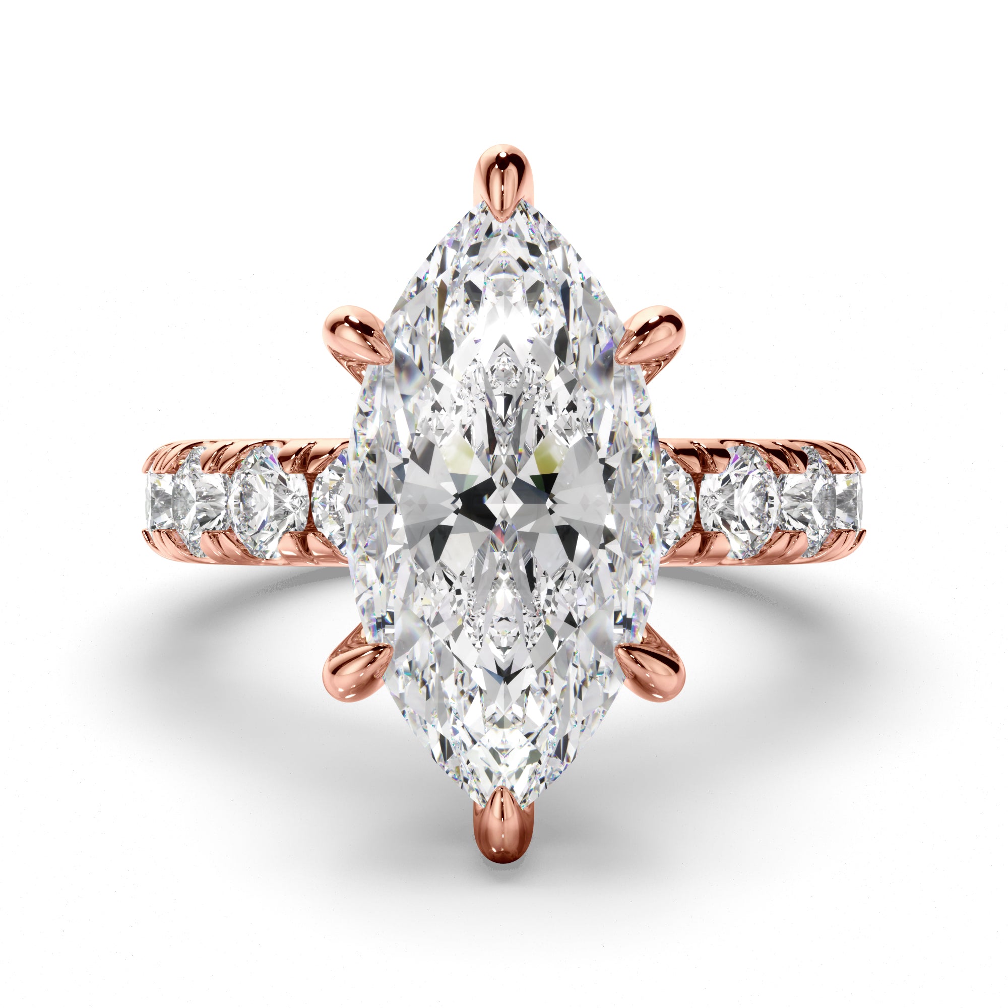 Marquise Cut Diamond Engagement Ring with Diamond Sides