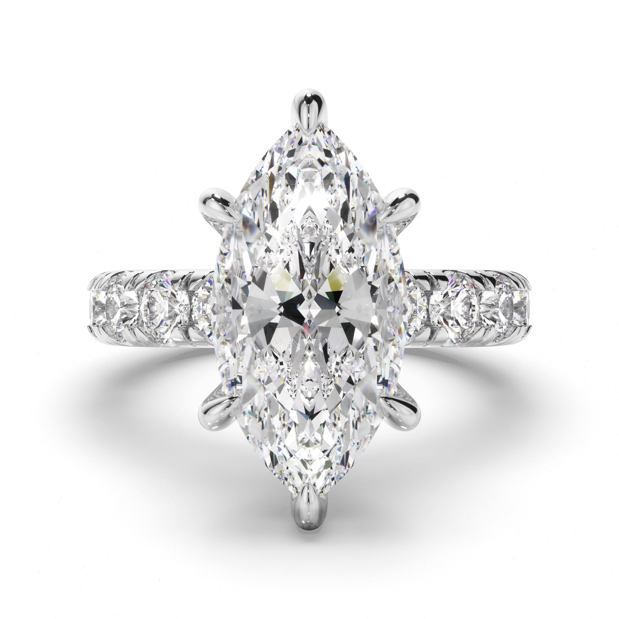 Marquise Cut Diamond Engagement Ring with Diamond Sides