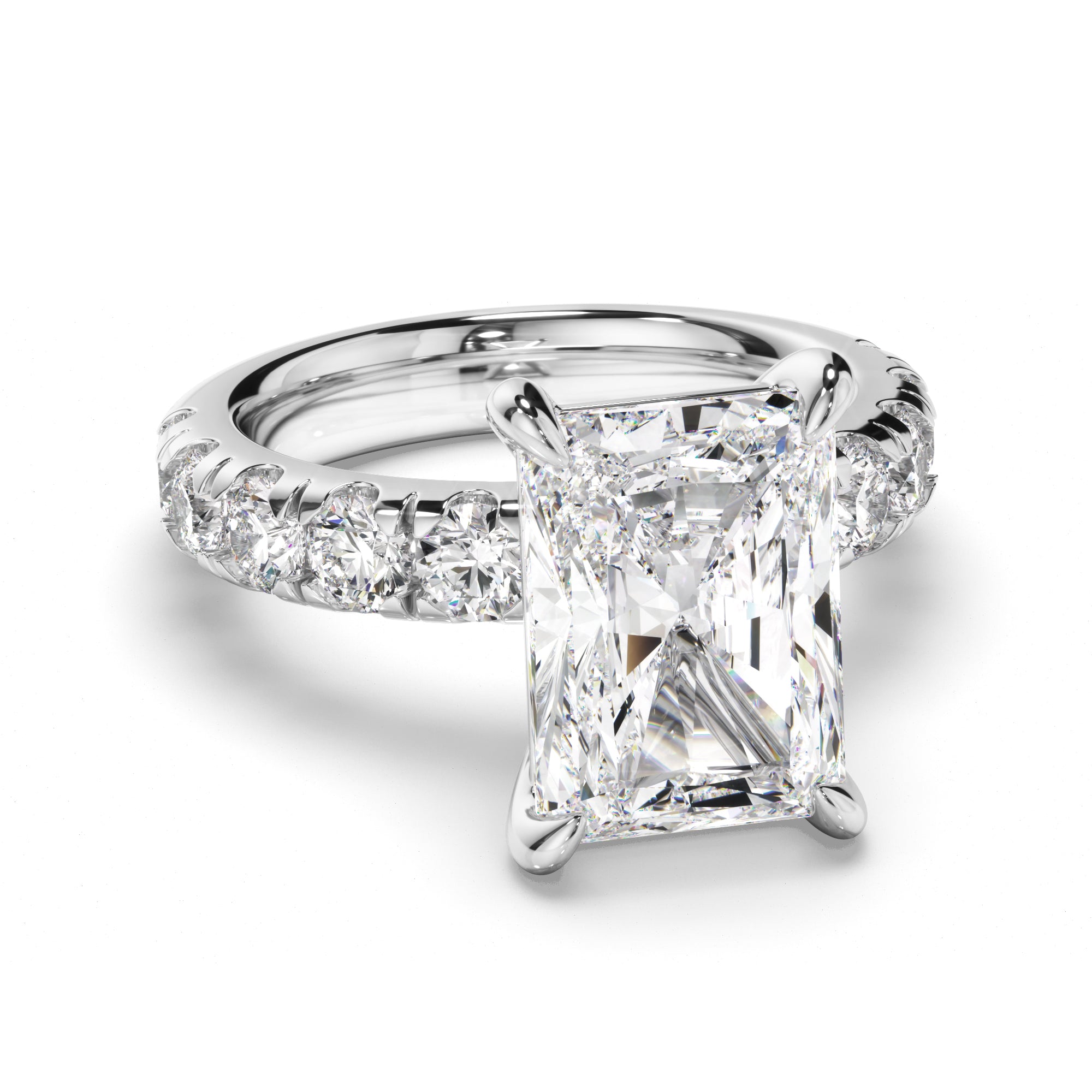 Radiant Cut Diamond Engagement Ring with Diamond Sides