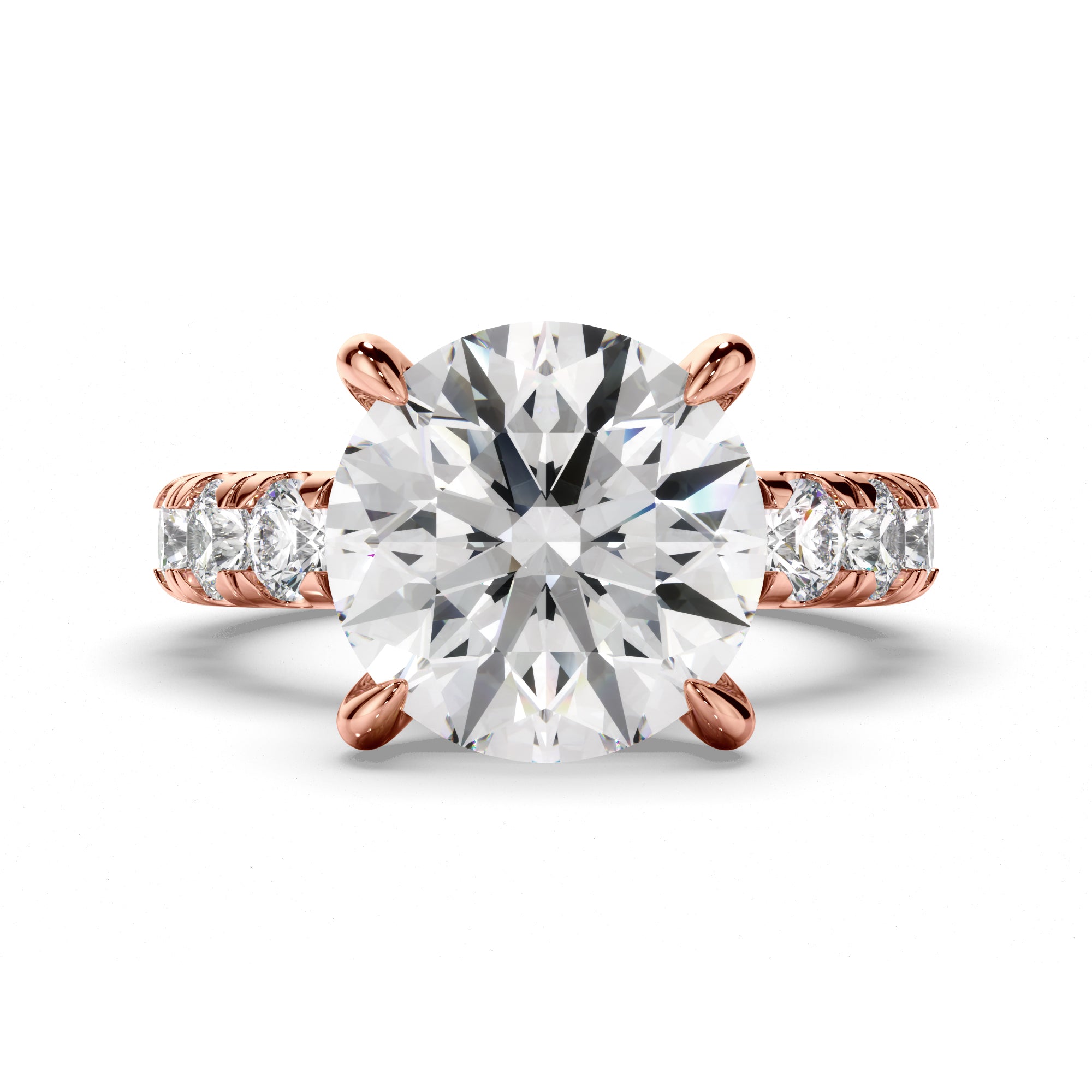 Round Brilliant Cut Diamond Engagement Ring with Diamond Sides