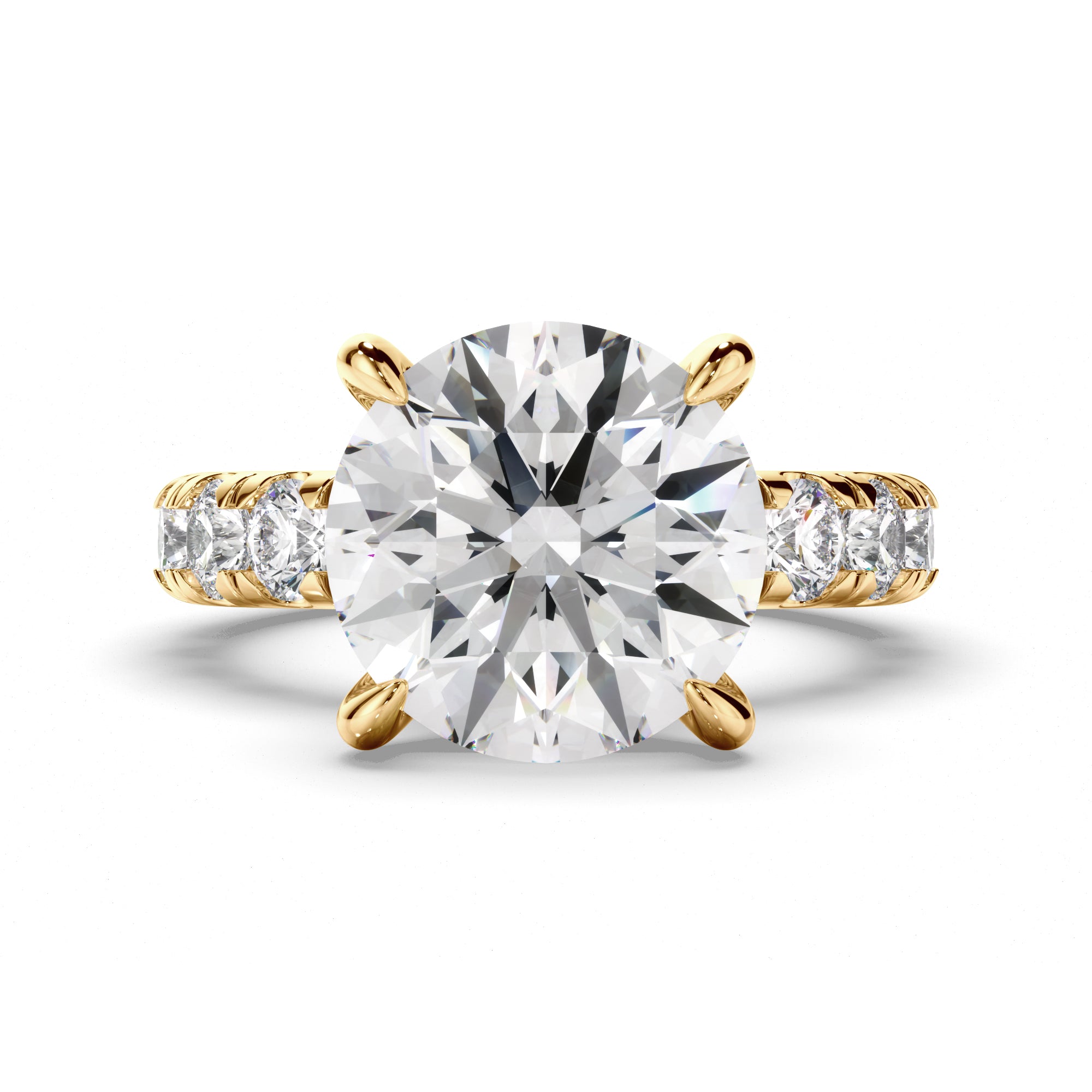 Round Brilliant Cut Diamond Engagement Ring with Diamond Sides