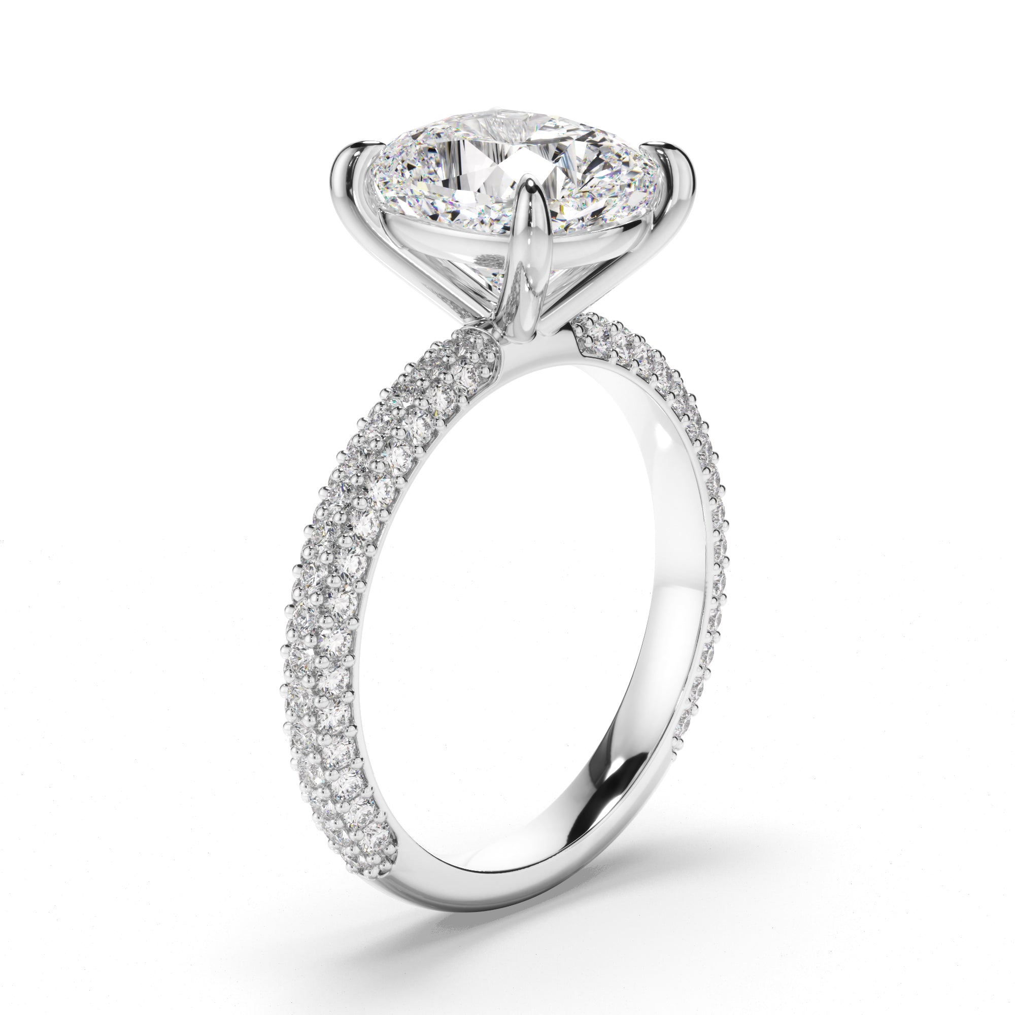 Cushion Cut Diamond Engagement Ring with Diamond Sides