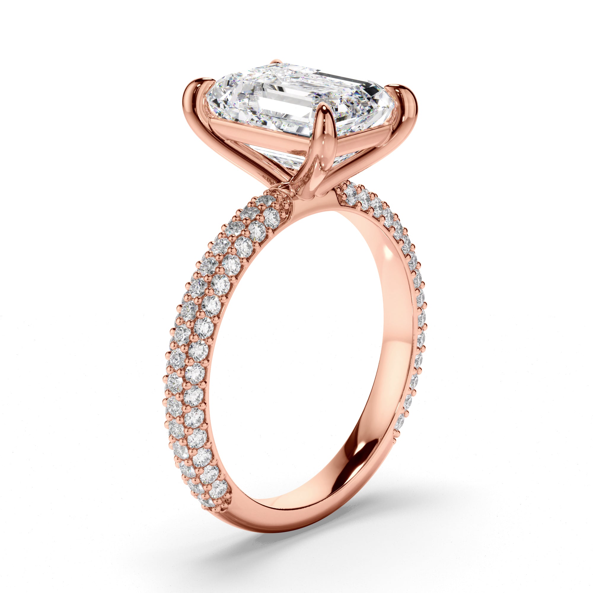 Emerald Cut Diamond Engagement Ring with Diamond Sides