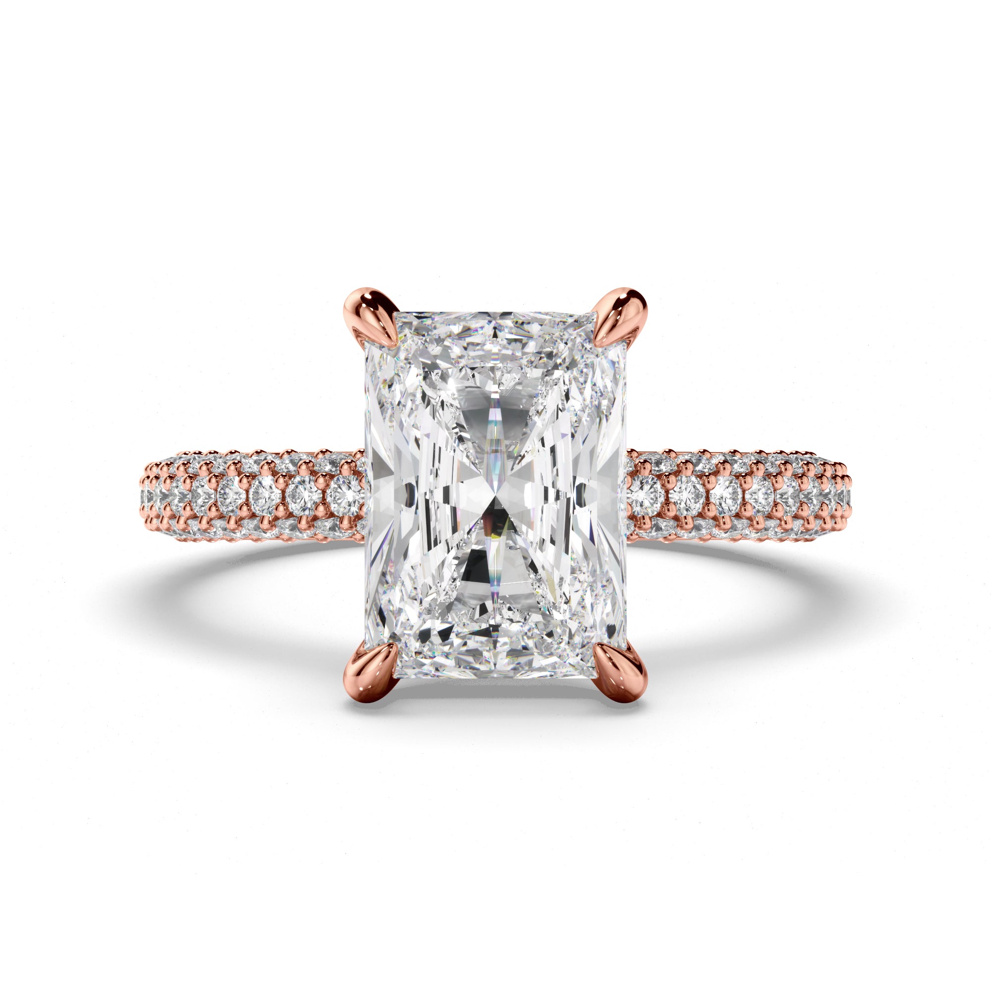 Radiant Cut Diamond Engagement Ring with Diamond Sides