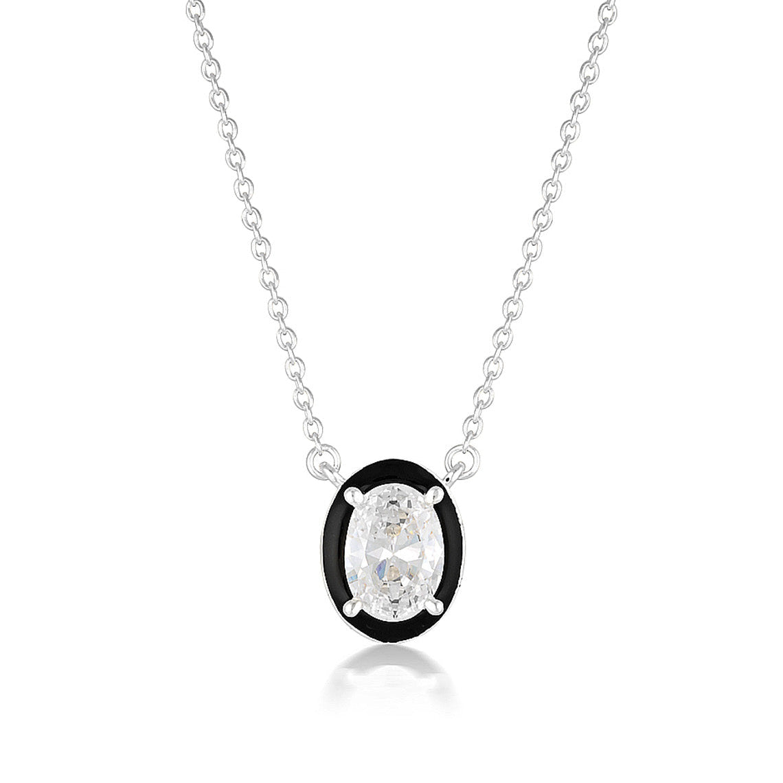 Reflection Oval Pendant Silver & Black Enamel