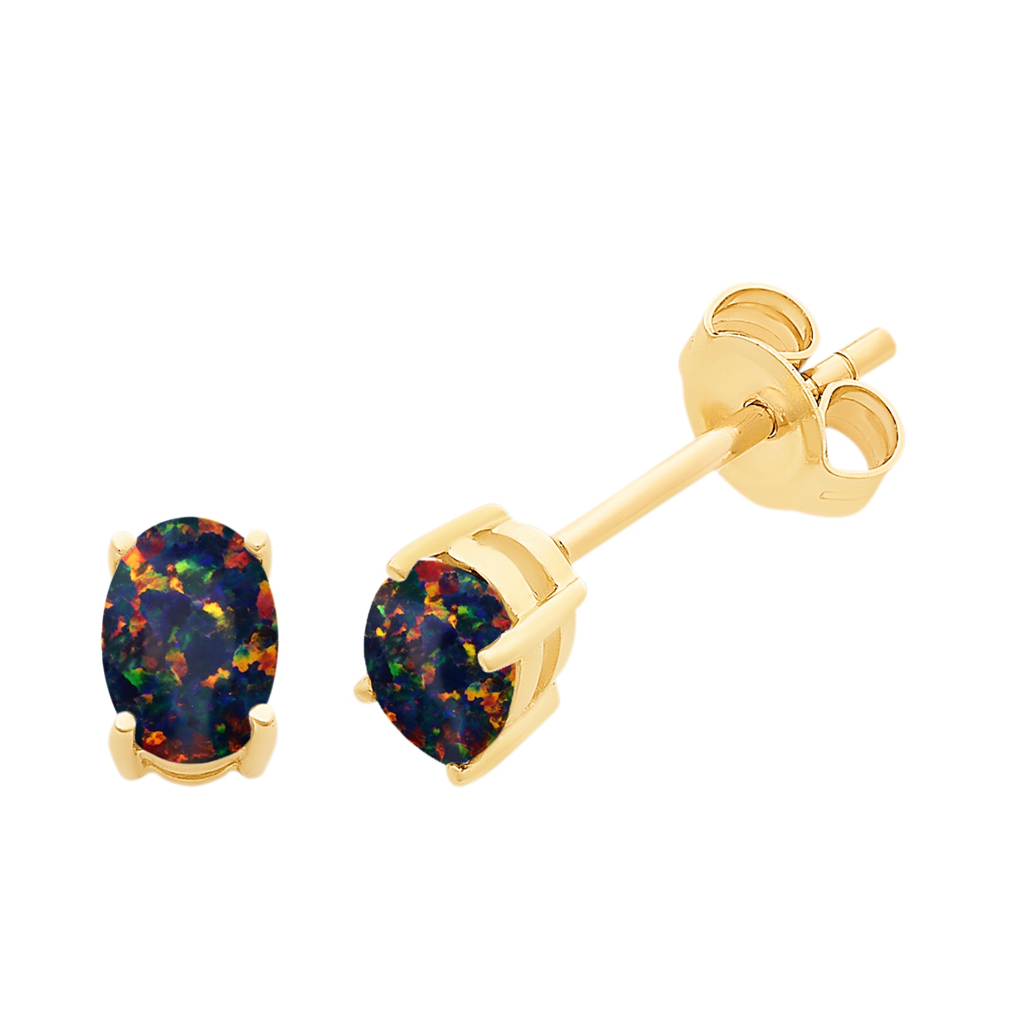 9ct Gold Lab Grown Black Opal Studs