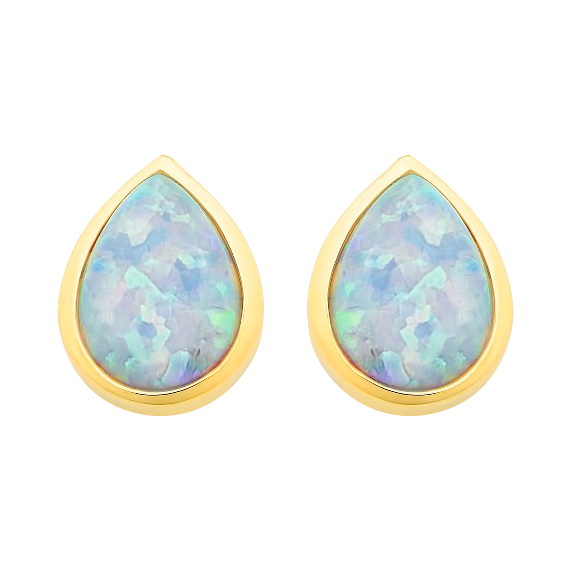 9ct Gold Lab Grown Opal Stud Earrings