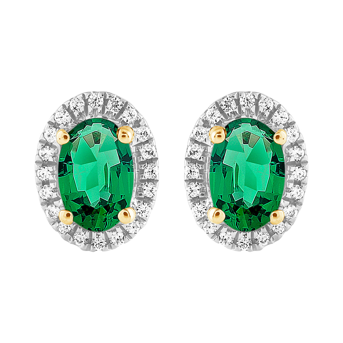9ct Gold Created Emerald & Diamond Earrings