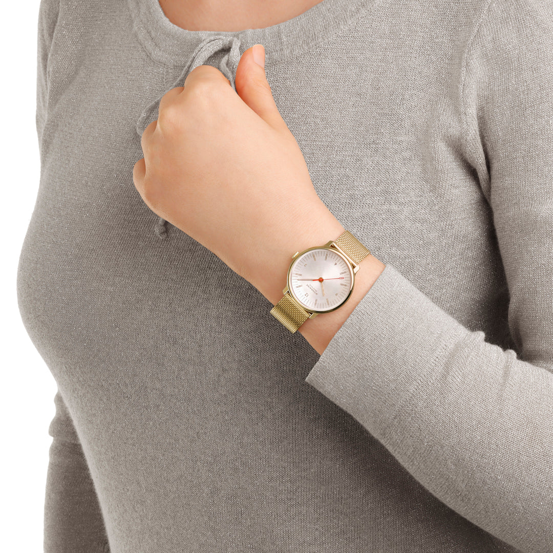 Mondaine Doppio Gold Plated Stainless Steel 33mm Watch - MLE.33111.SM