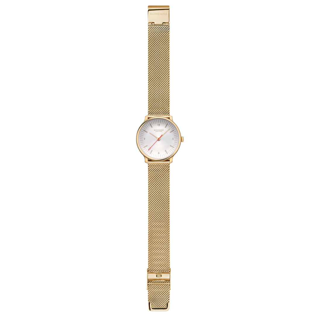 Mondaine Doppio Gold Plated Stainless Steel 33mm Watch - MLE.33111.SM