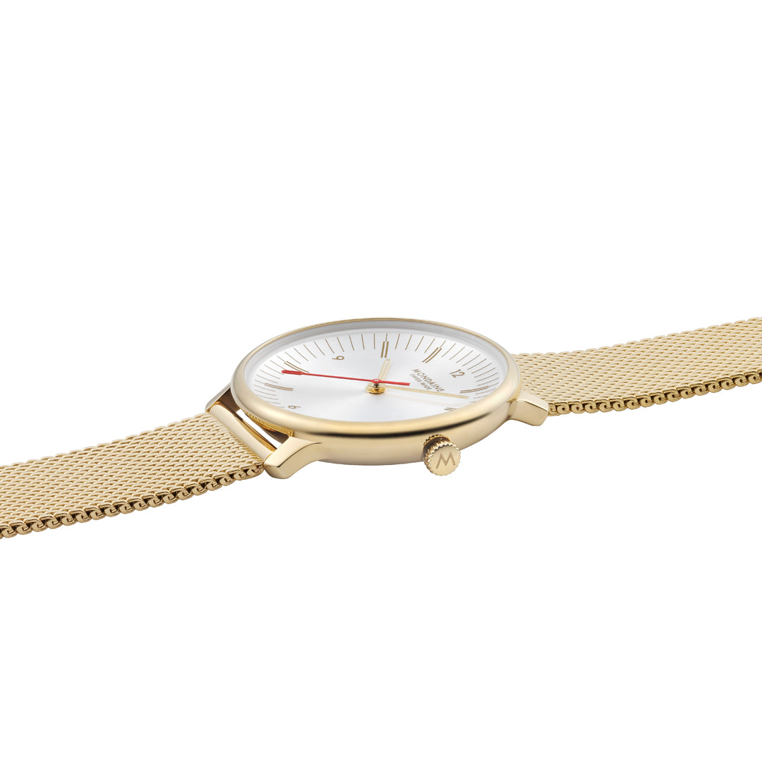 Mondaine Doppio Gold Plated Stainless Steel 33mm Watch - MLE.33111.SM