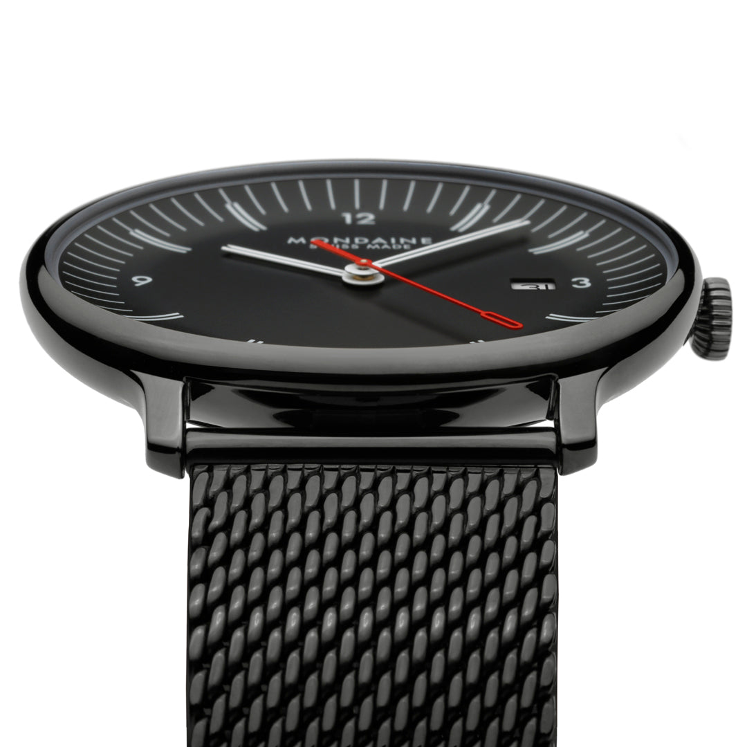 Mondaine Doppio Black Stainless Steel 41mm Watch - MLE.41220.SM