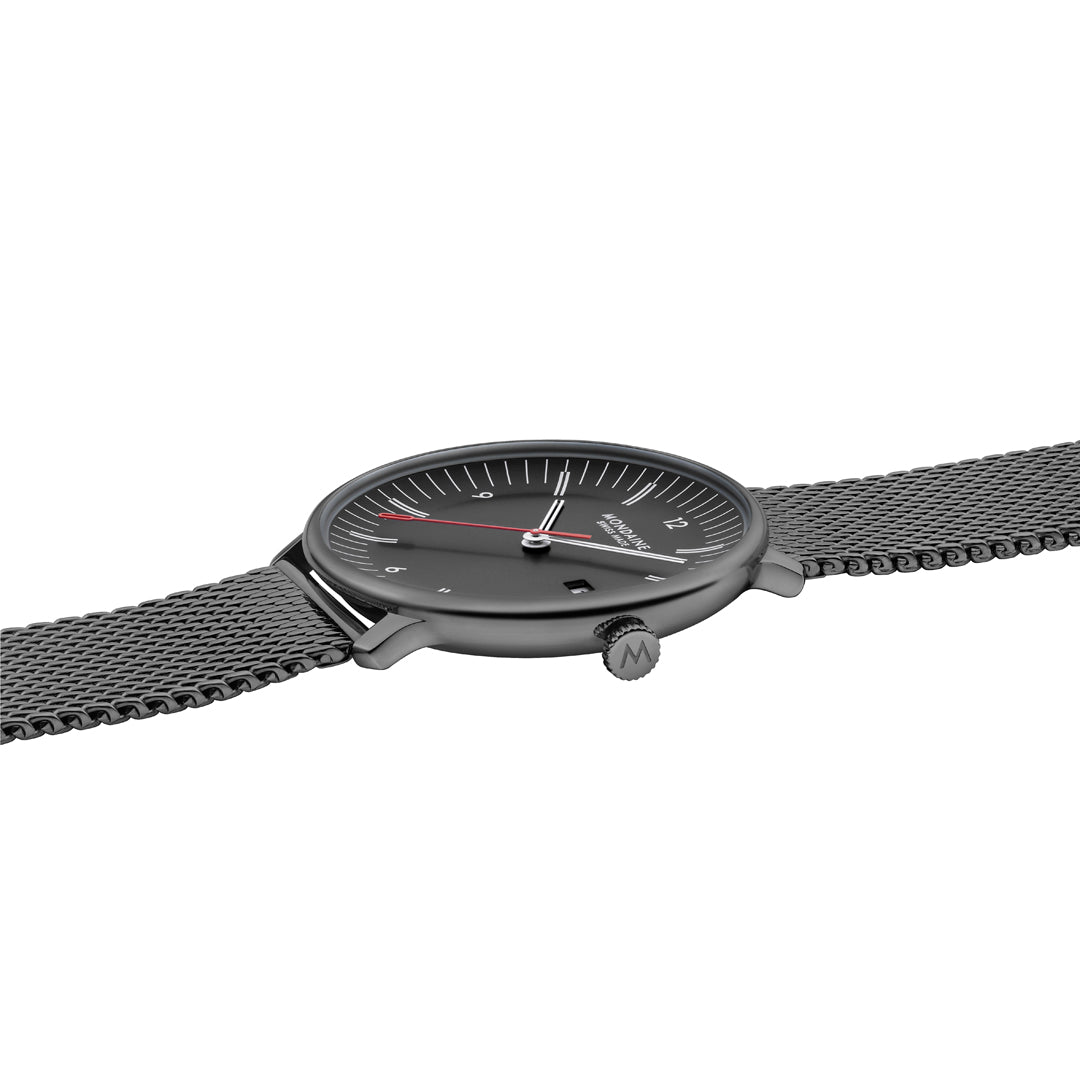 Mondaine Doppio Black Stainless Steel 41mm Watch - MLE.41220.SM