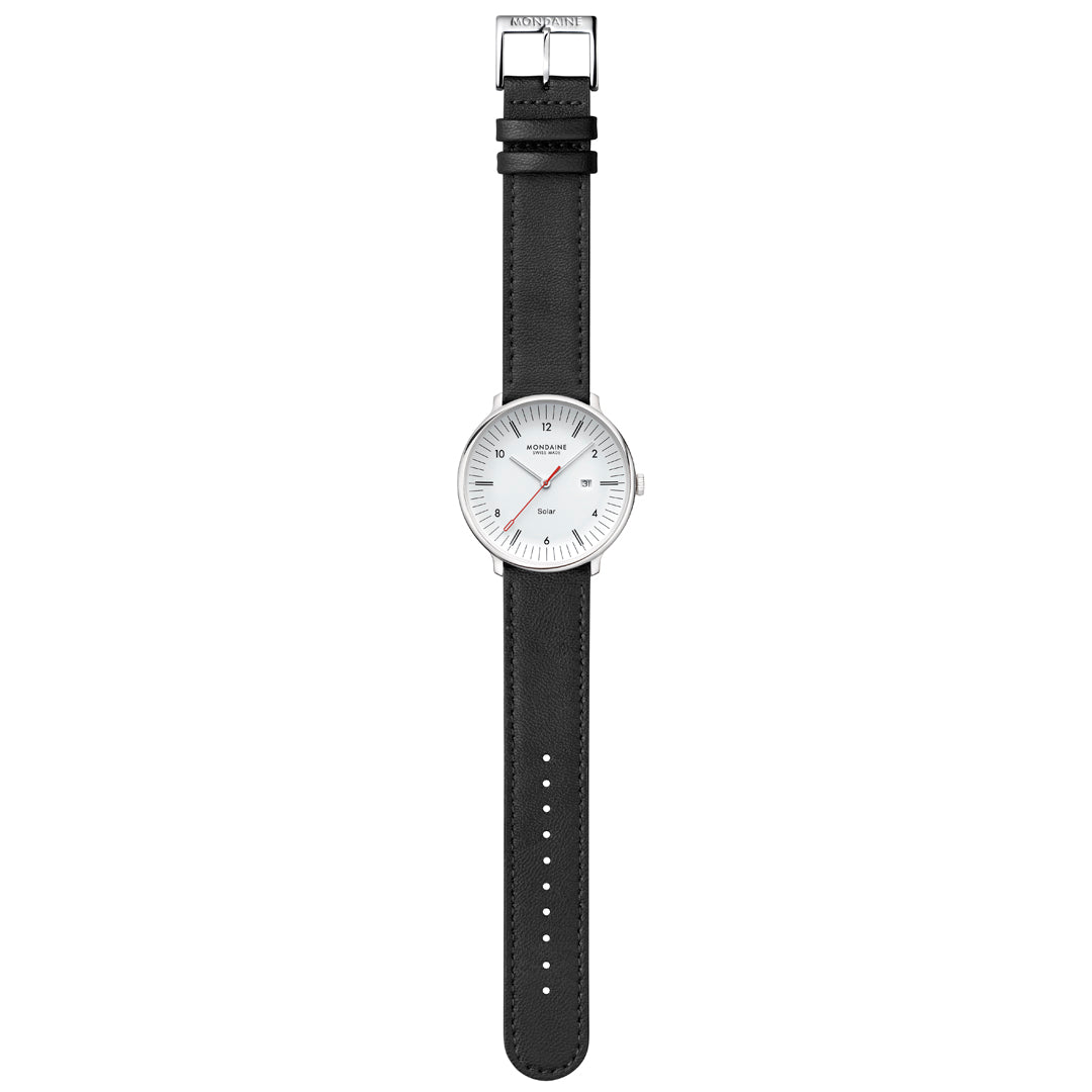 Mondaine Doppio Solar Black Leather 41mm Watch - MLE.41910.LBV