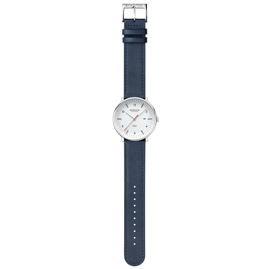 Mondaine Doppio Solar Blue Vegan Leather 41mm Watch - MLE.41910.LDV