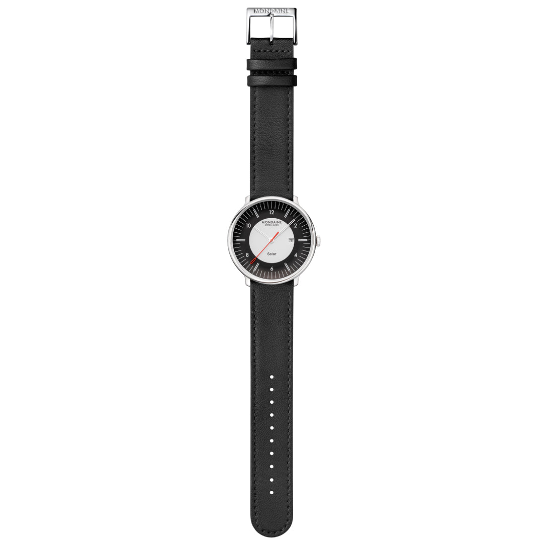 Mondaine Doppio Solar Black Dial Vegan Leather 41mm Watch - MLE.41920.LBV