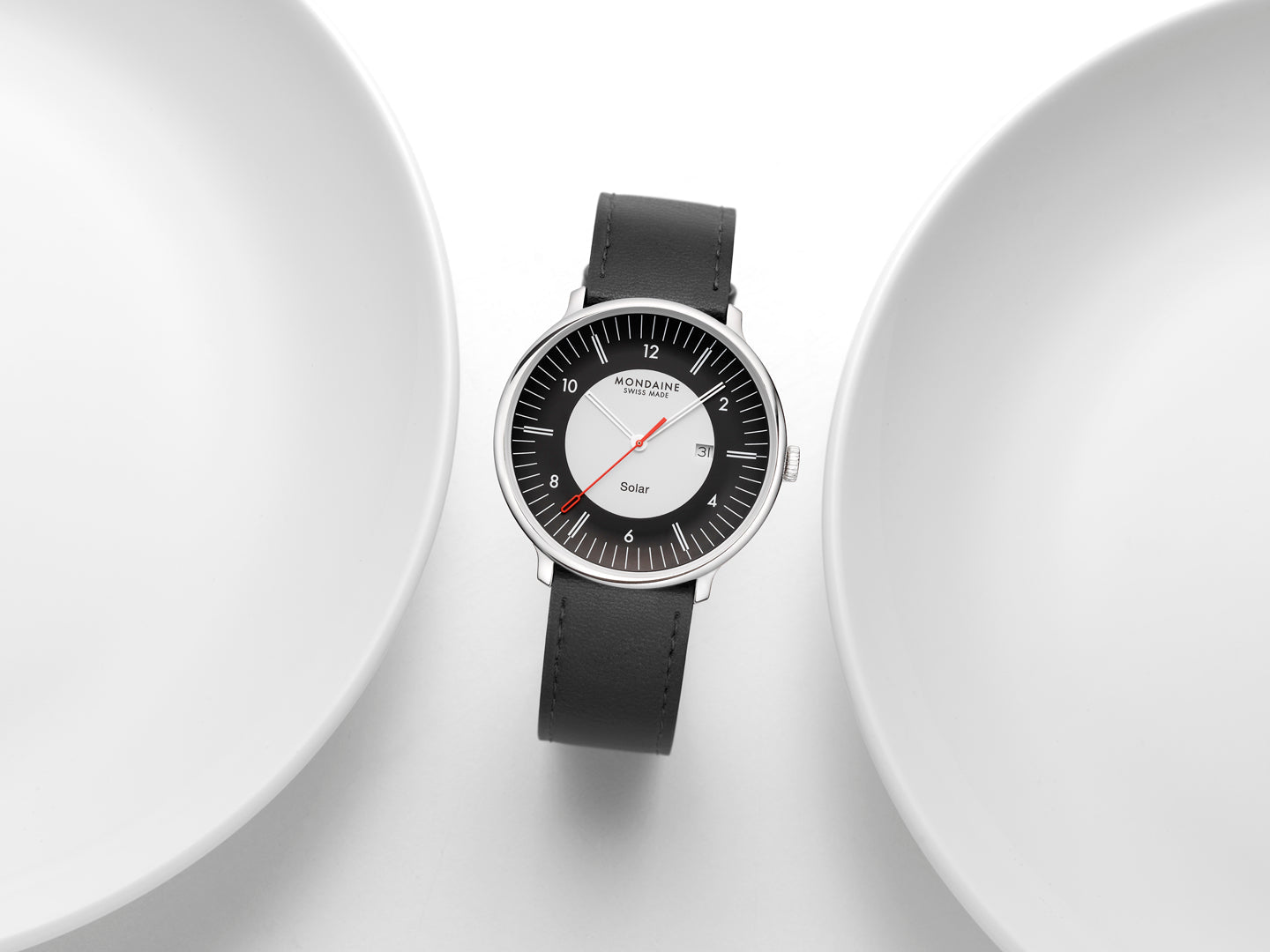 Mondaine Doppio Solar Black Dial Vegan Leather 41mm Watch - MLE.41920.LBV