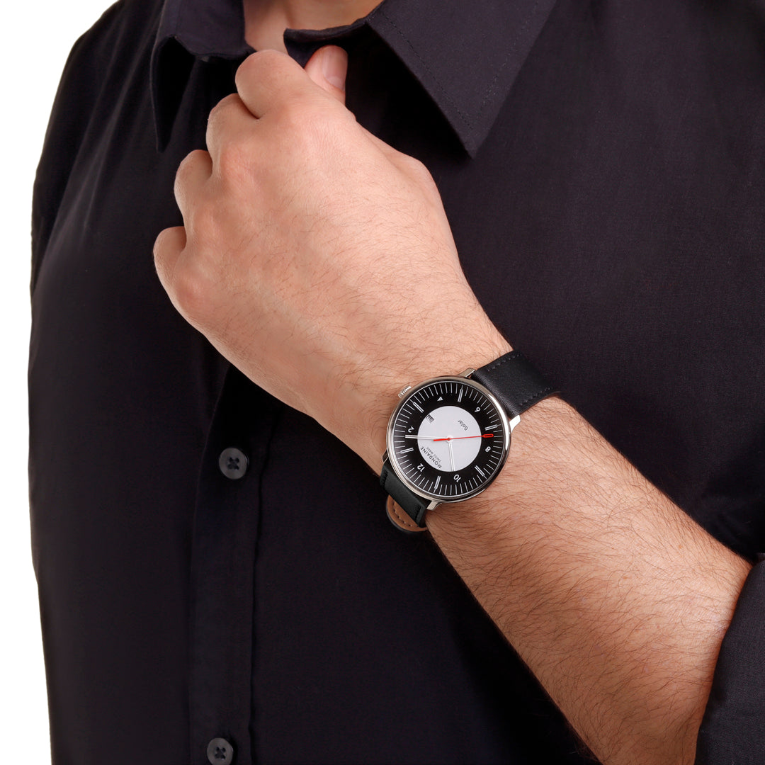 Mondaine Doppio Solar Black Dial Vegan Leather 41mm Watch - MLE.41920.LBV