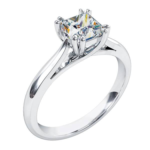 Asscher cut diamond solitaire engagement ring