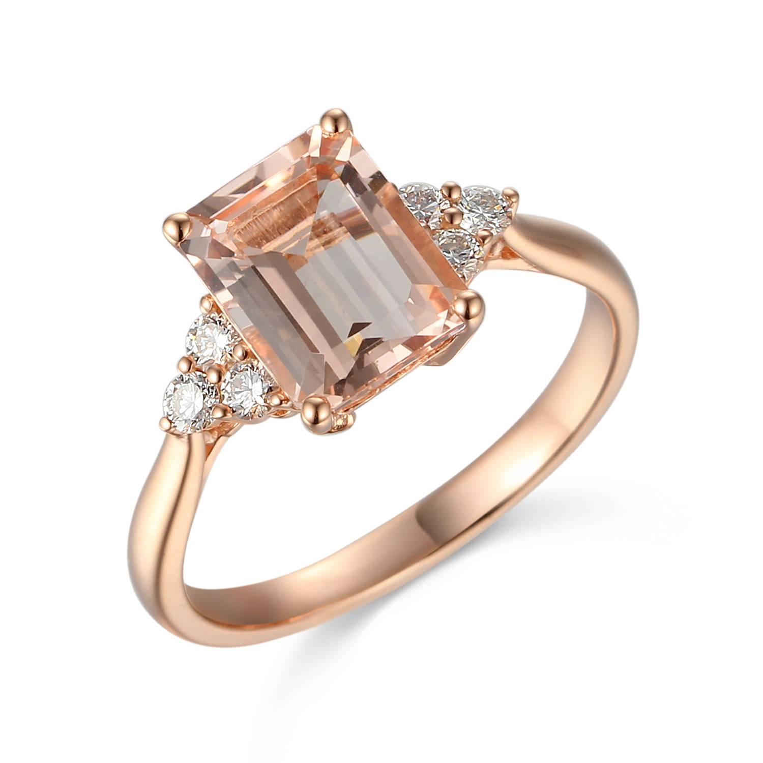 Emerald cut morganite & diamond ring
