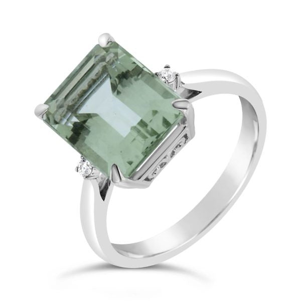 Emerald cut green amethyst dress & diamond ring