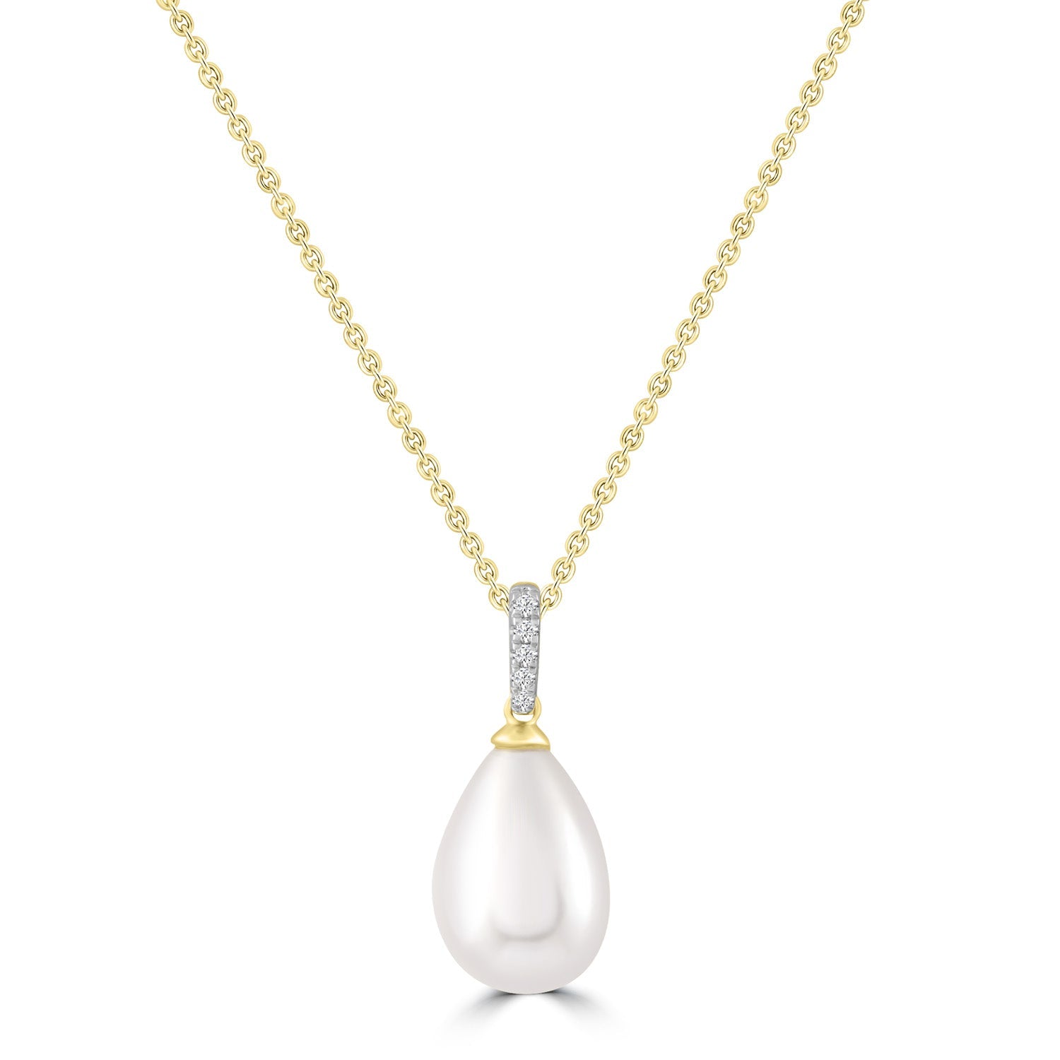 Diamond Pearl Necklace with 0.02ct Diamonds in 9ct Yellow Gold - N-20566-002-Y