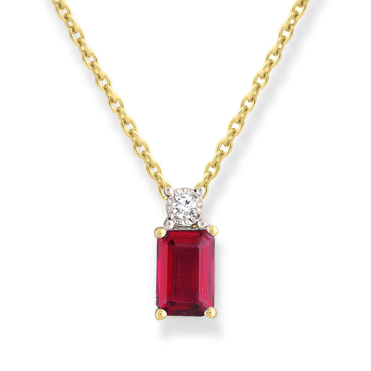 Diamond and Ruby Necklace with 0.02ct Diamonds in 9ct Yellow Gold