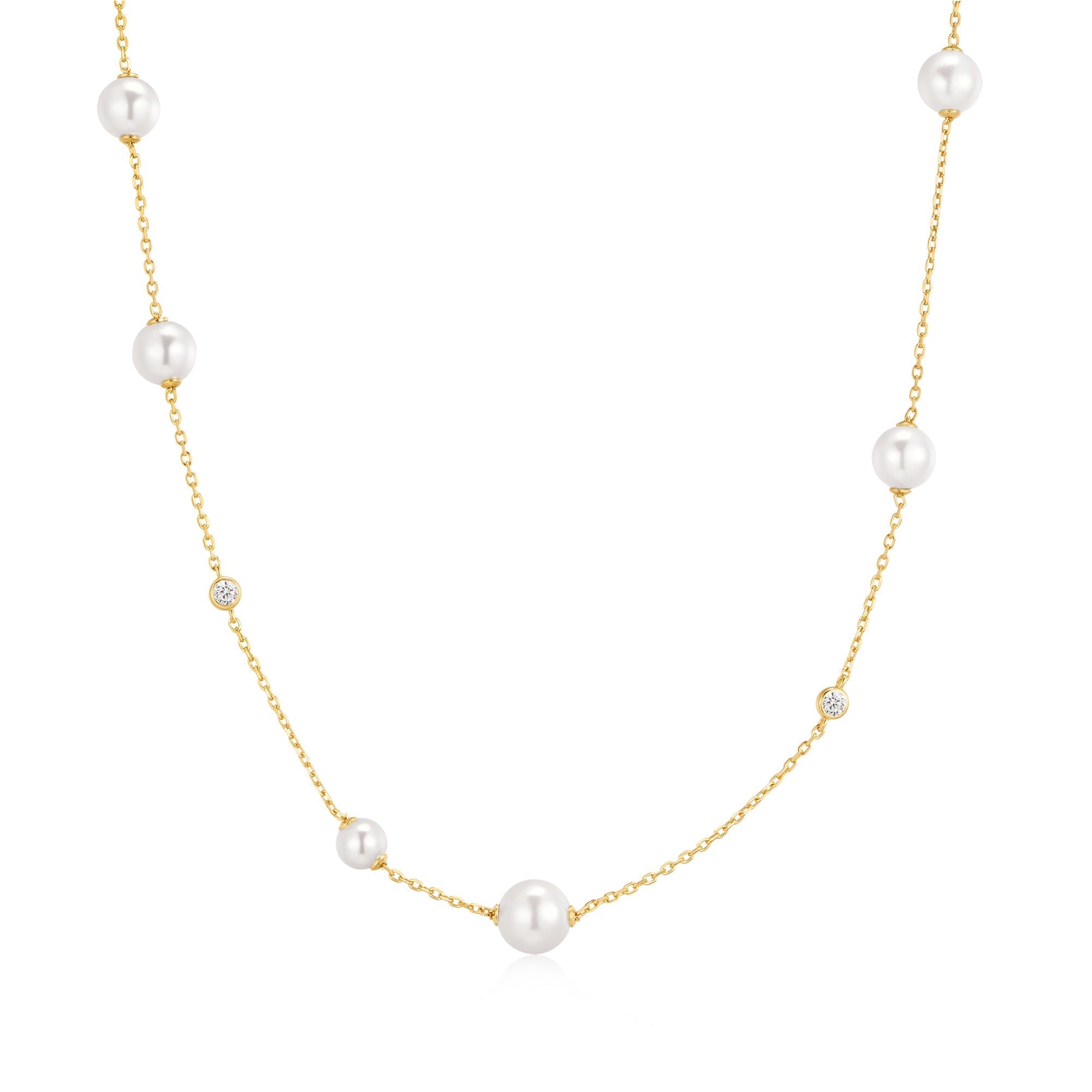 Ania Haie Gold Asymmetric Shell Pearl Station Necklace