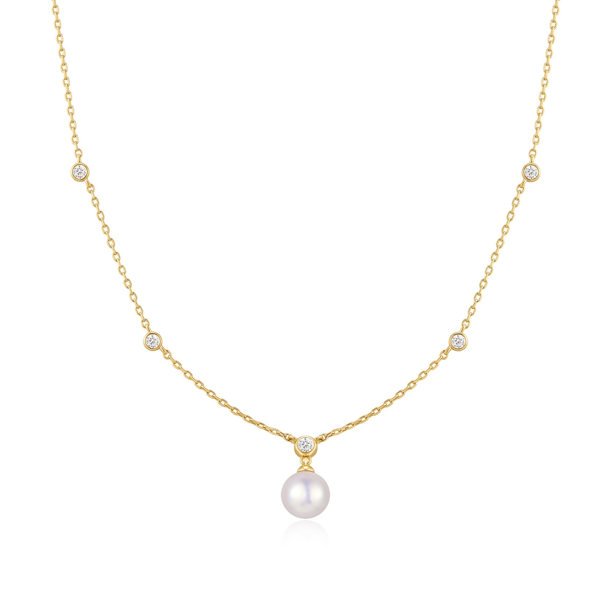 Ania Haie Gold Bezel-Set Station Necklace with Shell Pearl Pendant