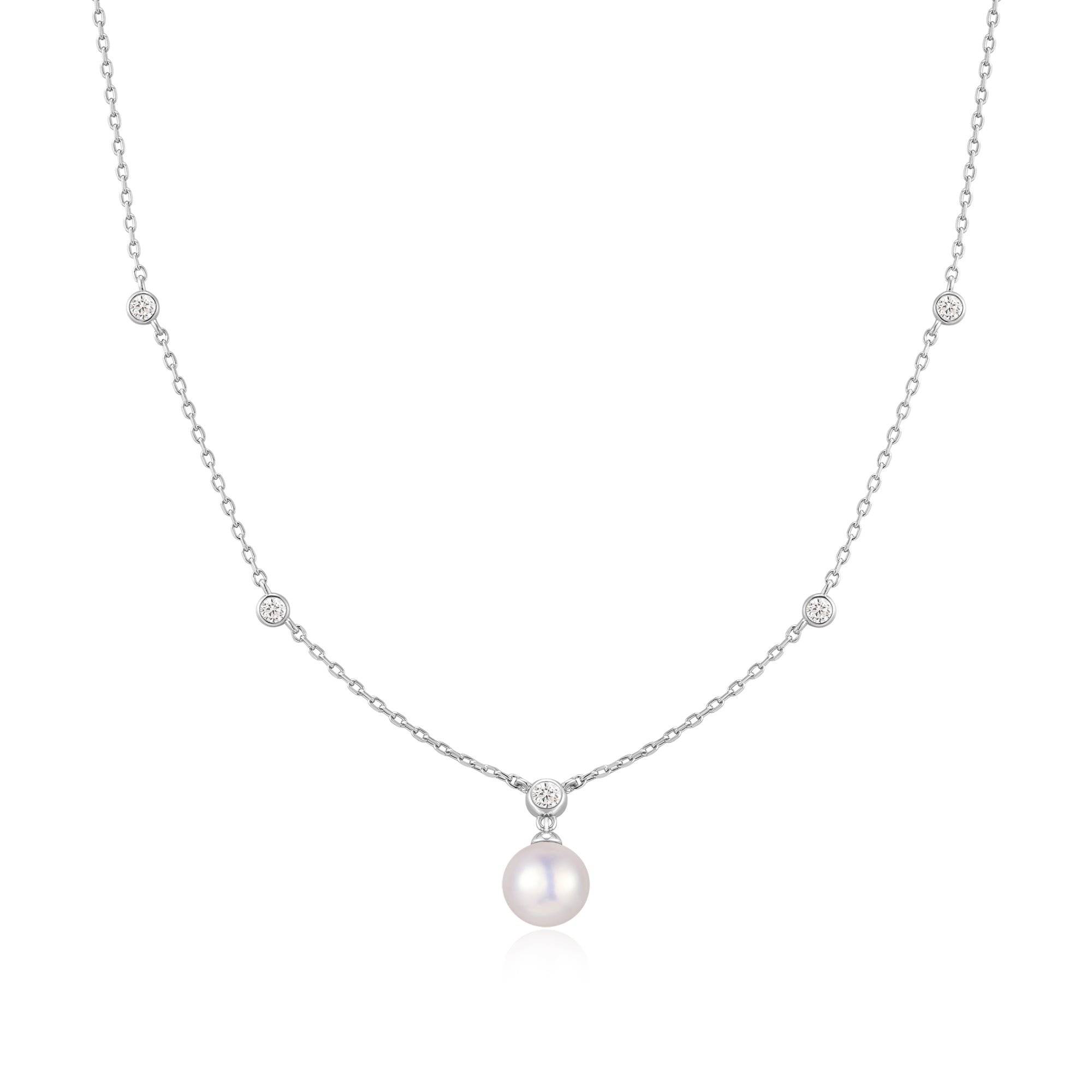 Ania Haie Silver Bezel-Set Station Necklace with Shell Pearl Pendant