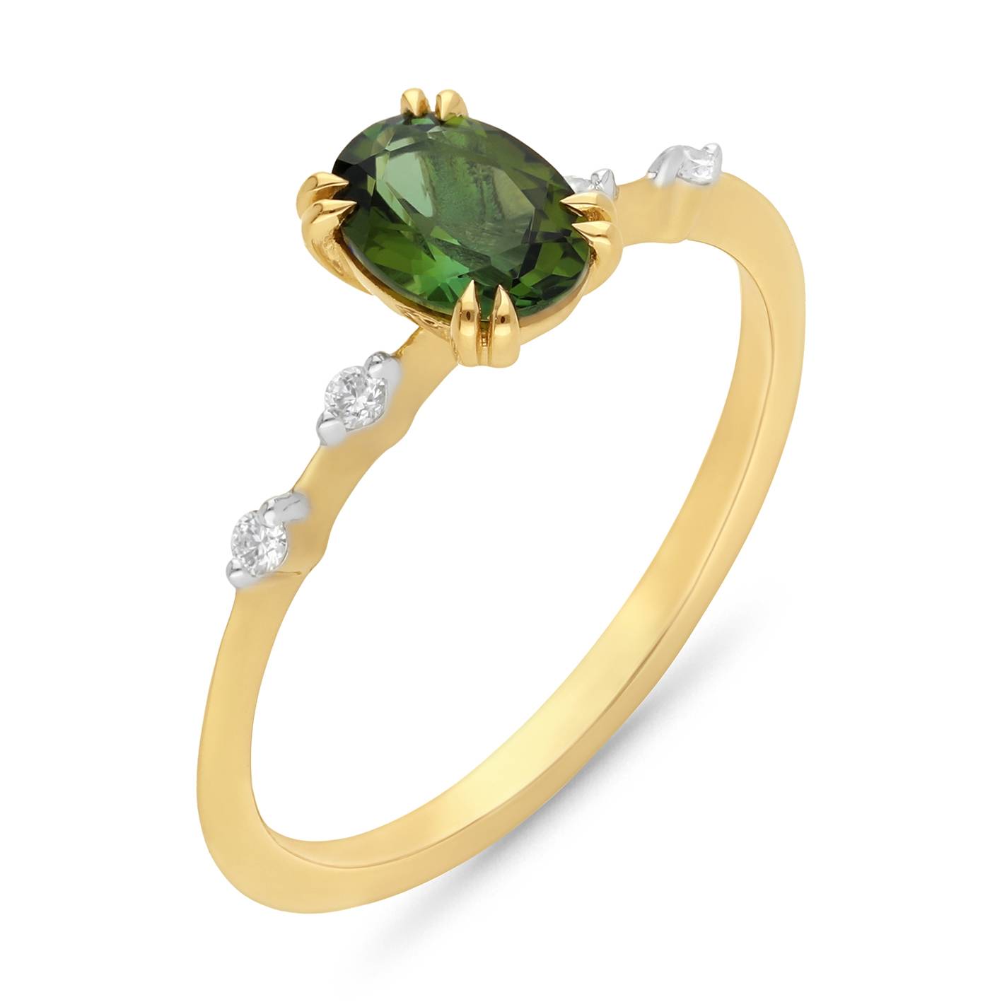Green oval tourmaline and diamond ring