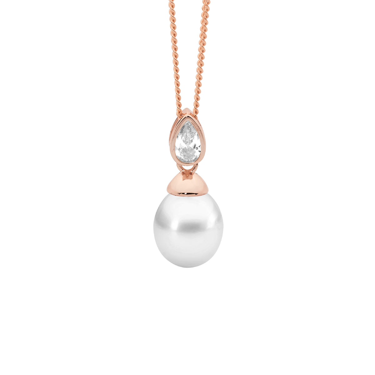 Rose Gold Plated Sterling Silver Cubic Zirconia Pearl Pendant